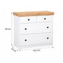 Voir la diapositive 3 : HomeStyle4U Commode Chêne Blanc en Bois Massif avec 4 Tiroirs Sideboard 92,3 x 82 x 41,8 cm