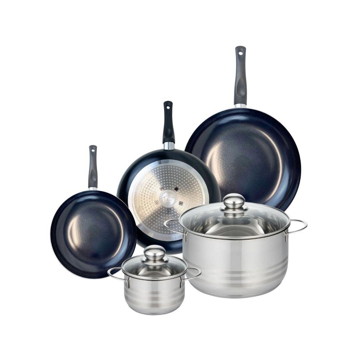 ELO Ensemble de 3 Poêles de cuisson 20, 24 et 28 cm et 2 faitouts 14 et 24 cm Elo Prima Brillant