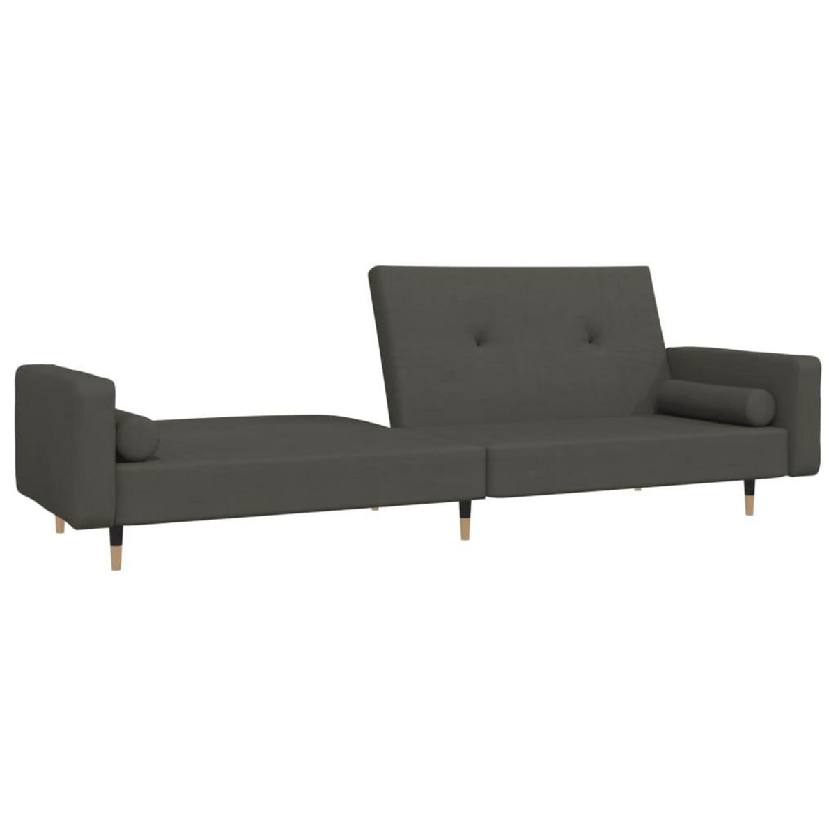 VIDAXL Canape-lit a 2 places avec deux oreillers Gris fonce Velours