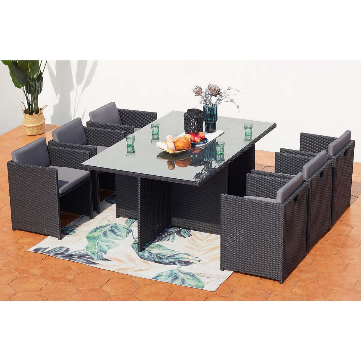 CONCEPT USINE Table et chaises 6 places encastrables en résine noir-gris MIAMI