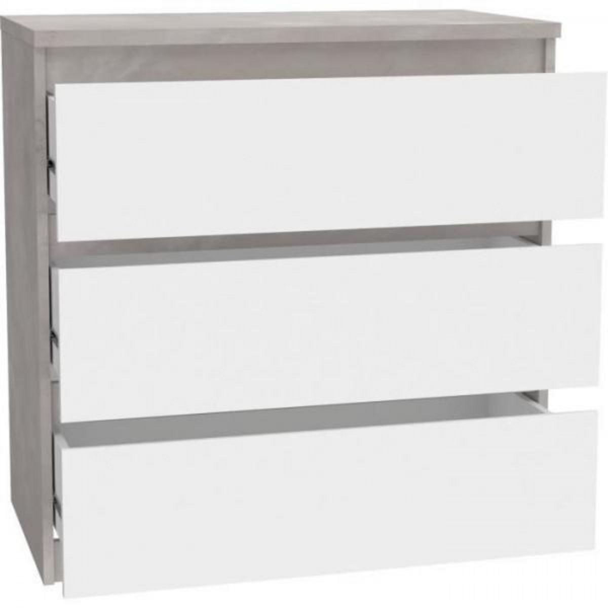 MARKET24 Commode CHELSEA 3 Tiroirs - Couleur blanc/béton clair - L 77,2 x P 42 x H 79,9 cm