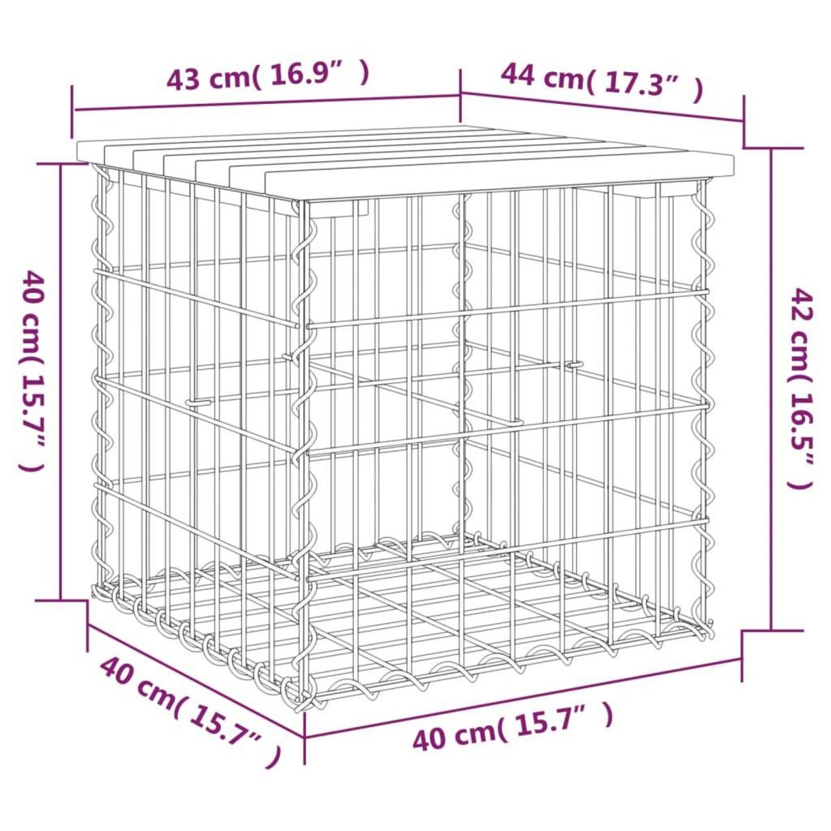 VIDAXL Banc de jardin design gabion 43x44x42 cm bois de pin impregne