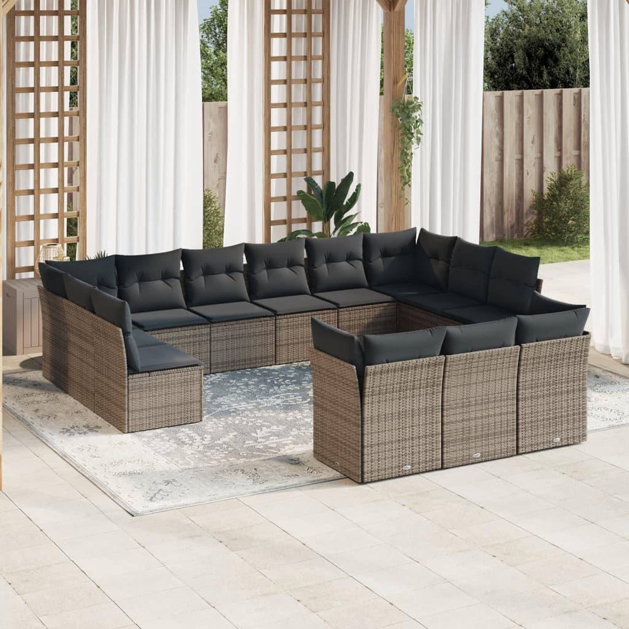 VIDAXL Salon de jardin avec coussins 13 pcs gris resine tressee