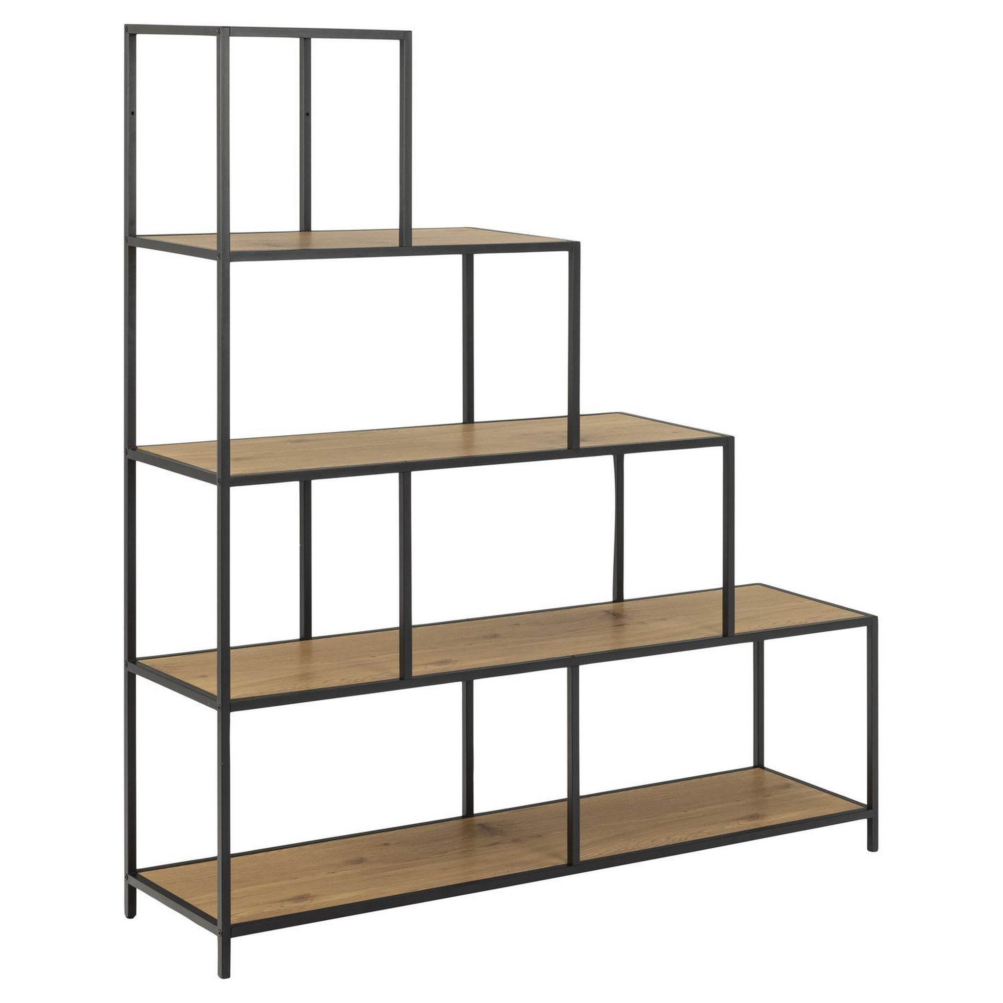 TOILINUX Bibliothèque escalier sur 4 niveaux en Métal et Mélamine - H.135 cm - Noir et Beige