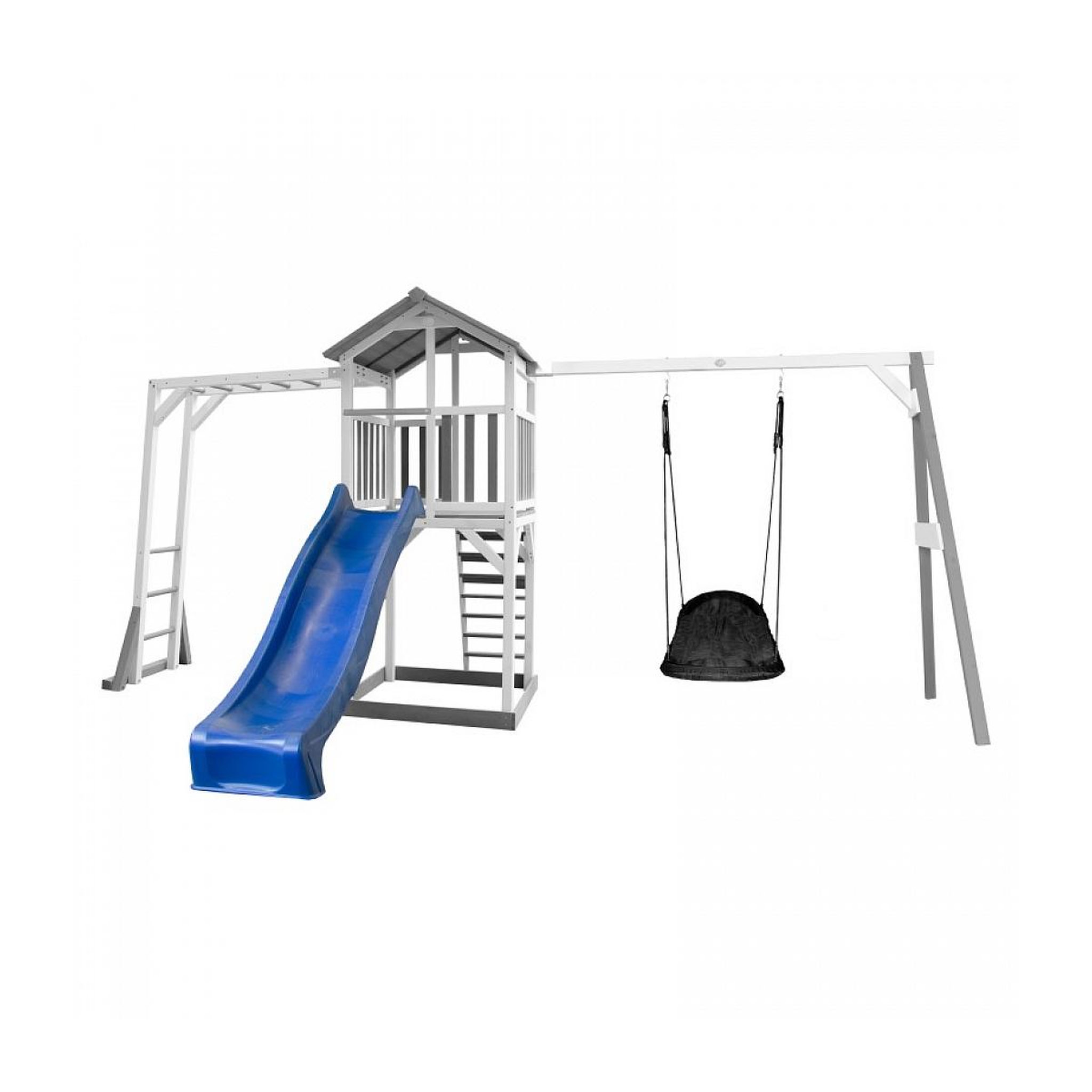 Axi House AXI Structure de jeu Beach Tower Gris Blanc  balancoire Nid ovale Roxy cadre escalade toboggan Bleu