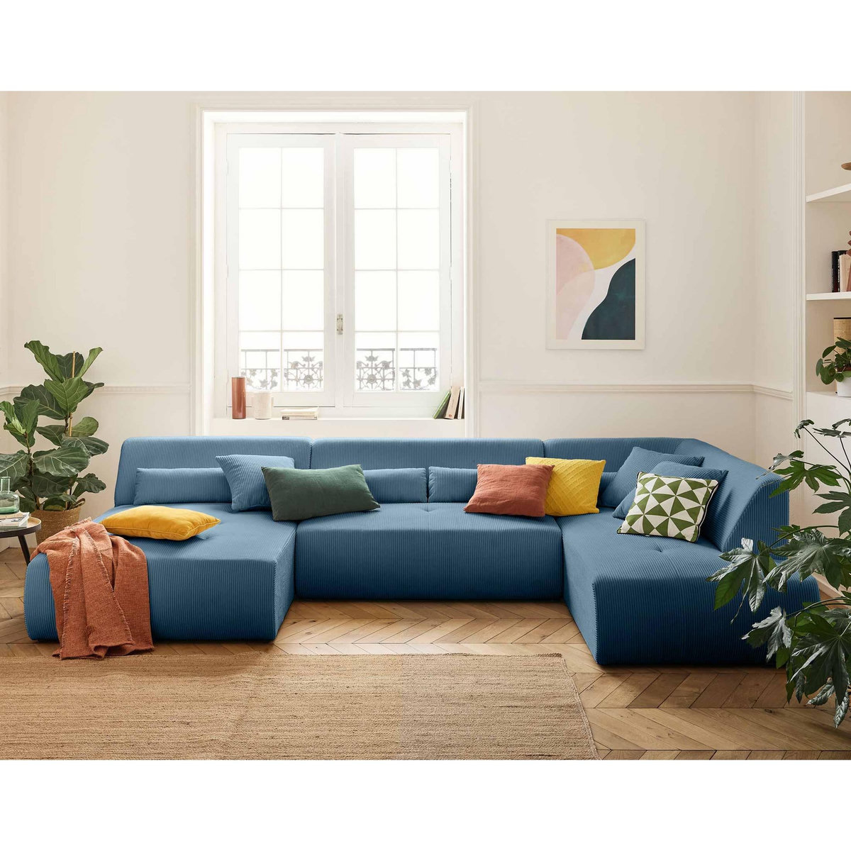 LISA DESIGN Onyx - canapé panoramique d'angle droit 7 places - en velours côtelé