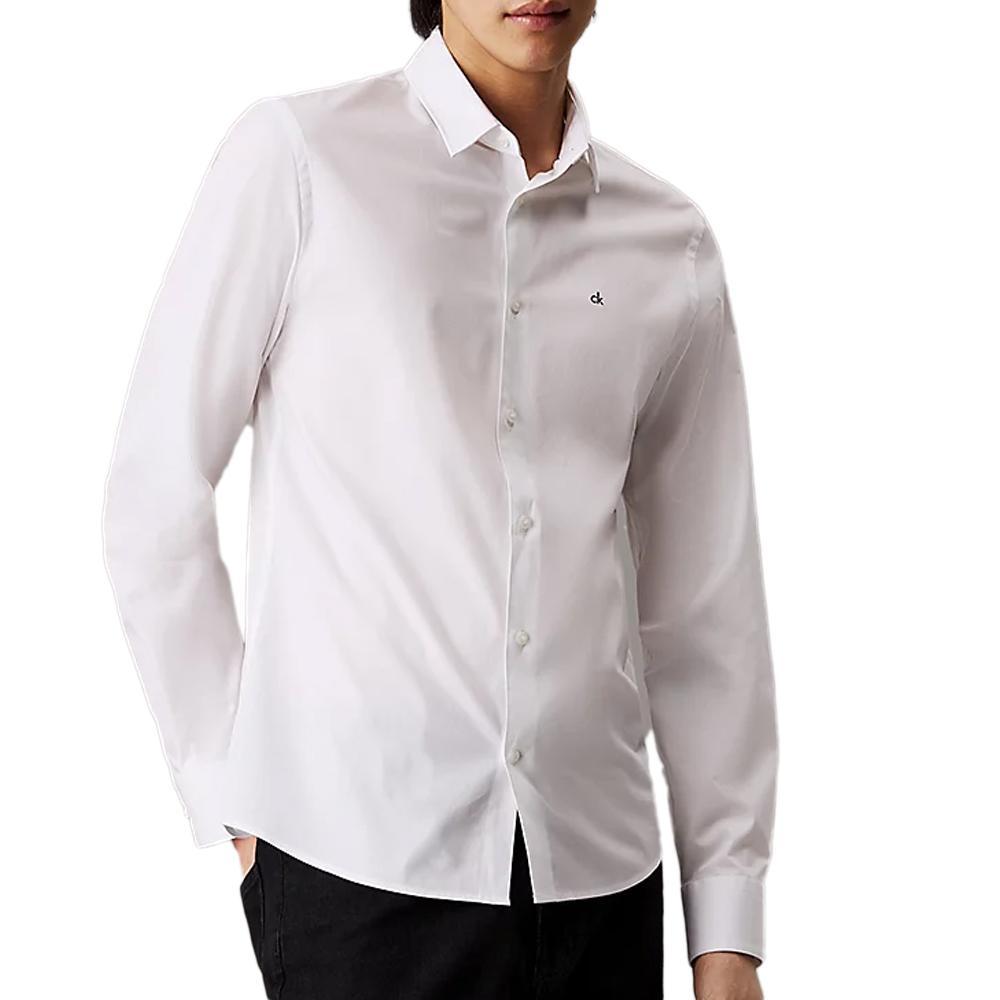 Chemise Blanche/Noir Homme Calvin Klein Jeans Poplin Stretch