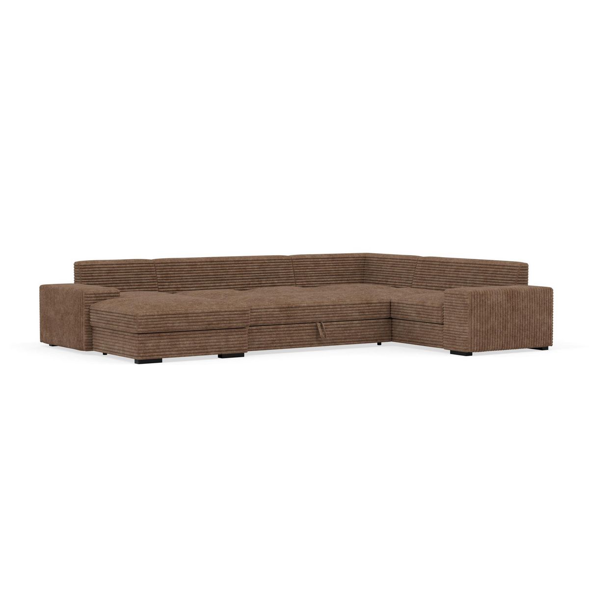 BEST MOBILIER Lorie - canapé panoramique d'angle droit 7 places convertible en velours côtelé grosse côte avec coffre