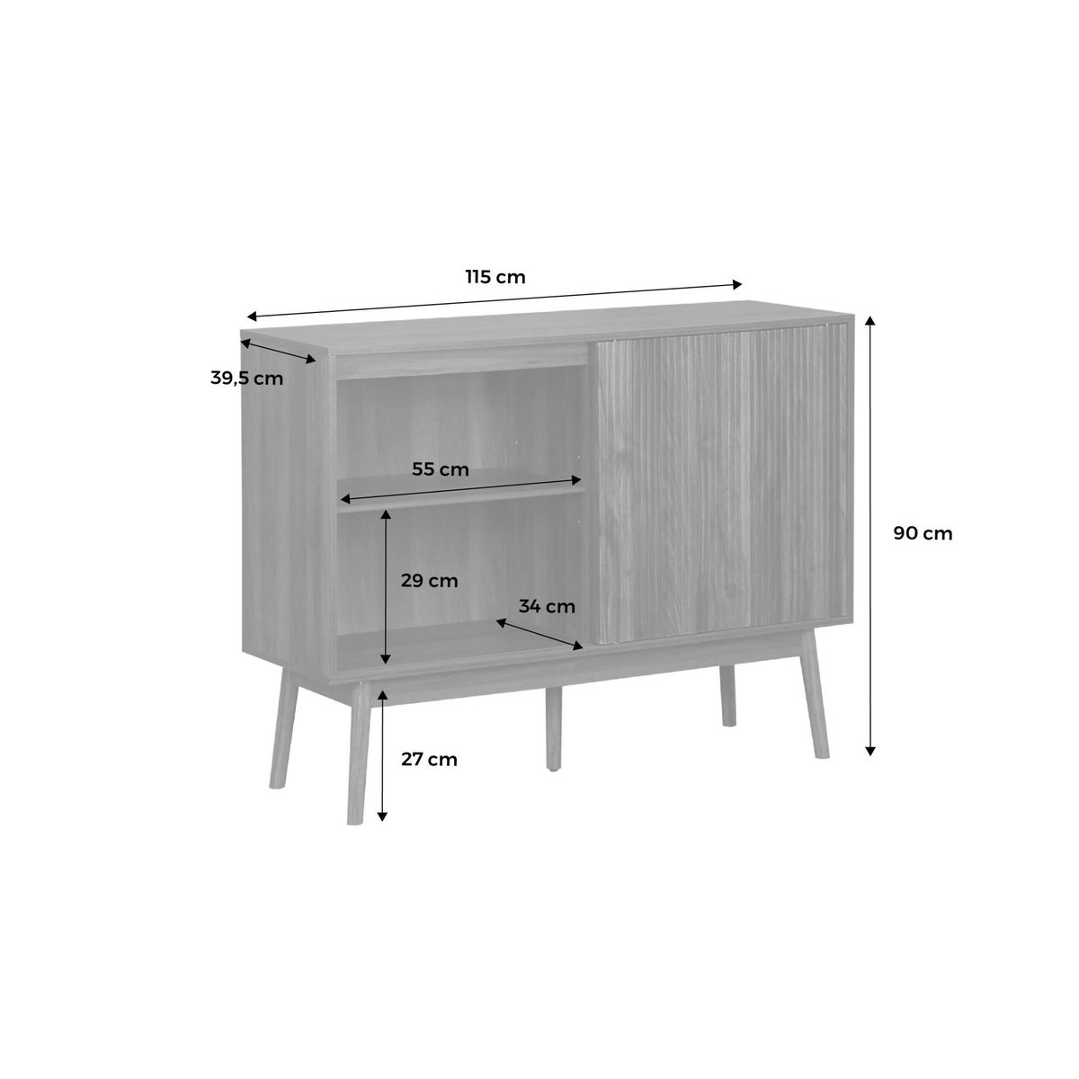 SWEEEK Buffet de rangement décor bois de noyer. 2 portes coulissantes. buffet haut. vaisselier. L 115 x l 39.5 x H 90cm - Linear