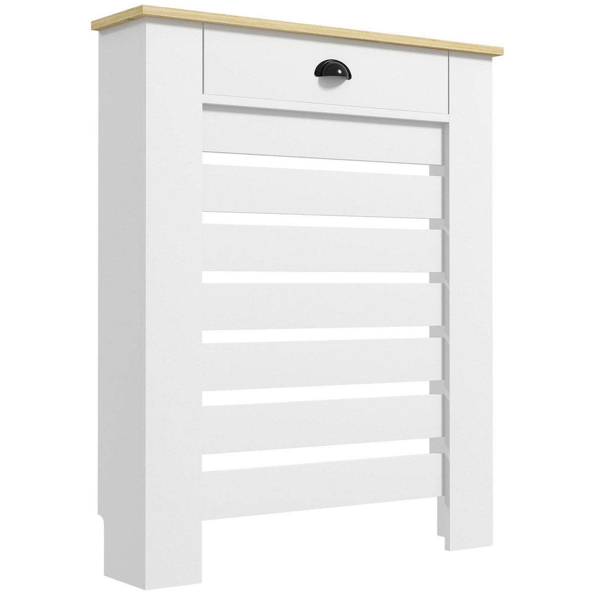 HOMCOM Cache-radiateur design panneau avec tiroir - grille d'aération horizontale à lattes - dim. 78L x 19l x 95H cm - MDF effet bois clair blanc