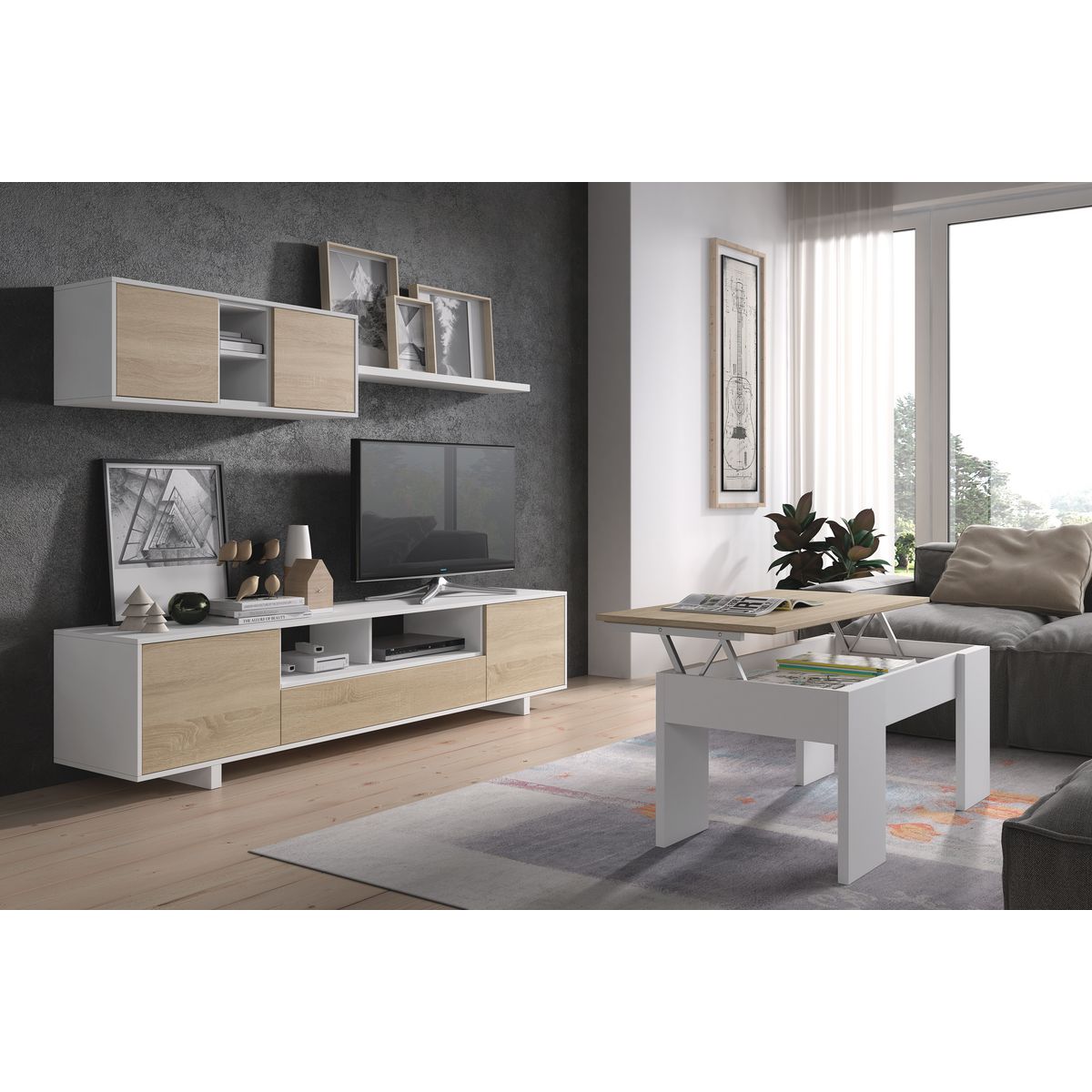 Ensemble meuble TV bas et haut  ELLIUS L200 cm