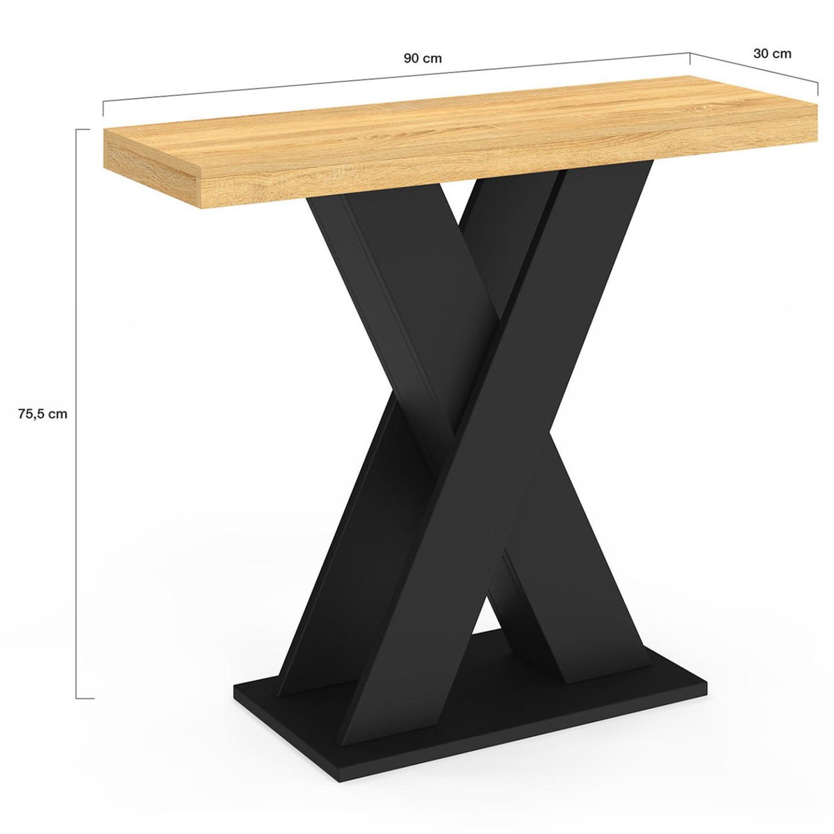 ID MARKET Console ALICIA plateau bois et pied X noir