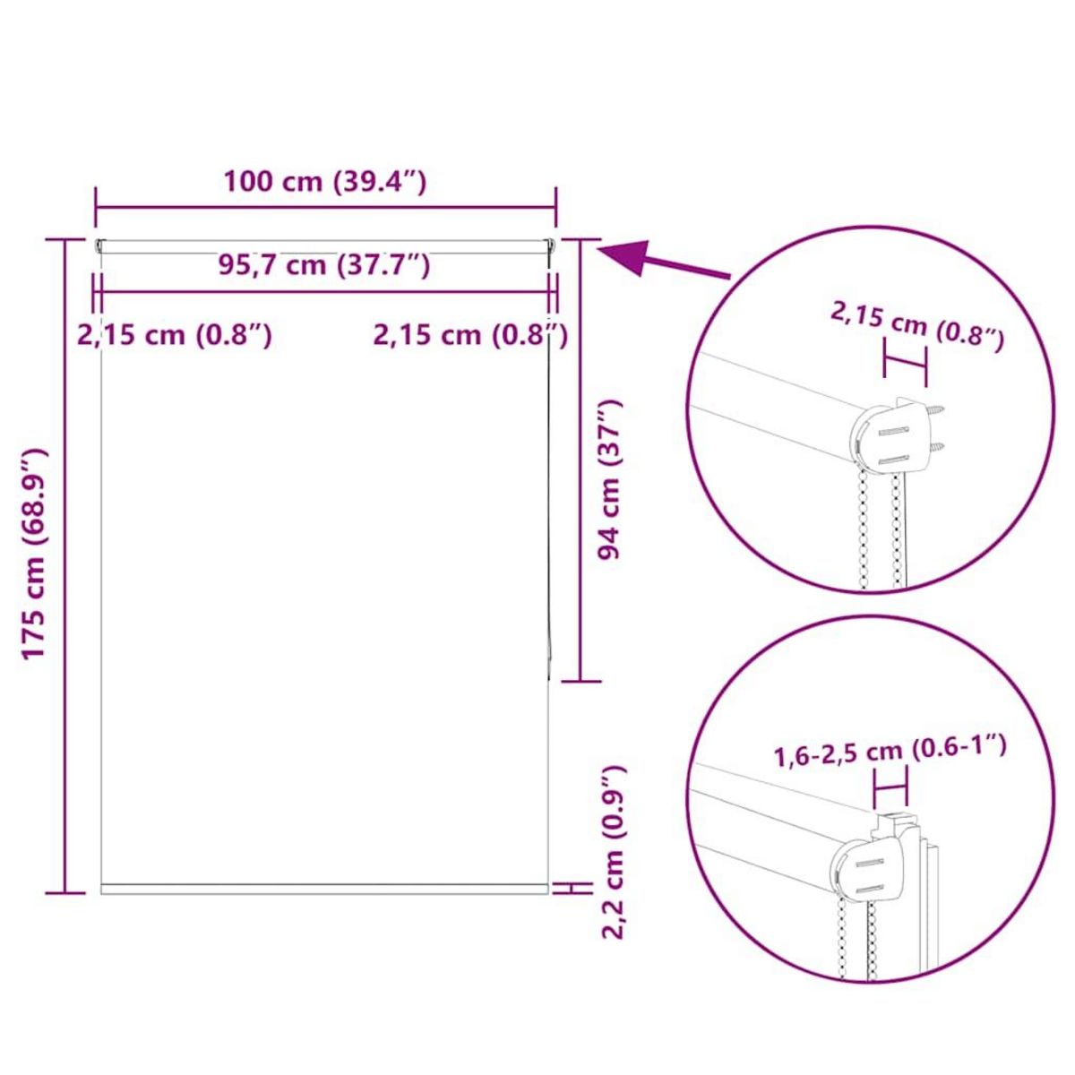 VIDAXL Store enrouleur occultant blanc casse 100x175 cm largeur tissu