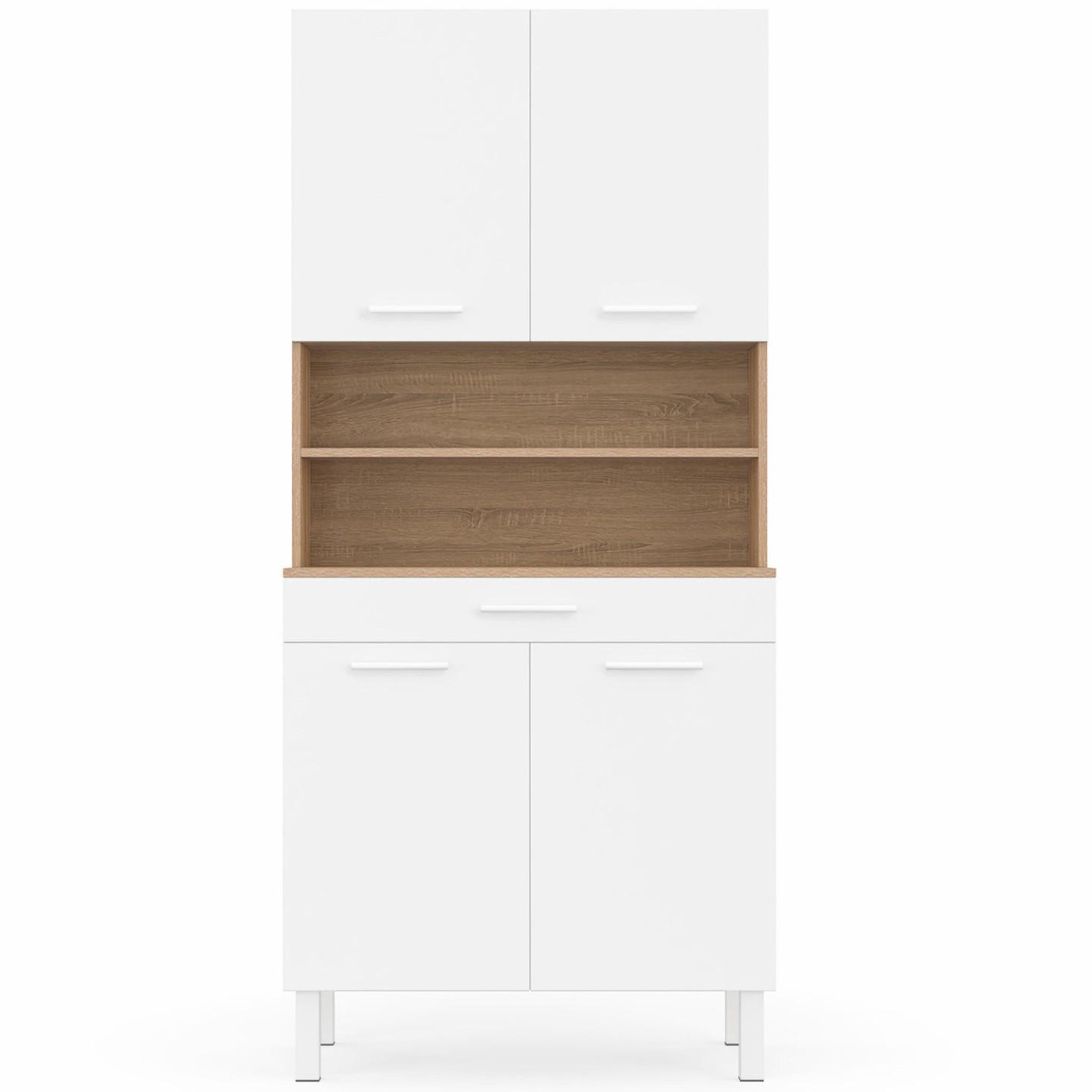 Voir la diapositive 3 : ID MARKET Buffet de cuisine 80 cm cina 4 portes + tiroir façon hêtre et blanc