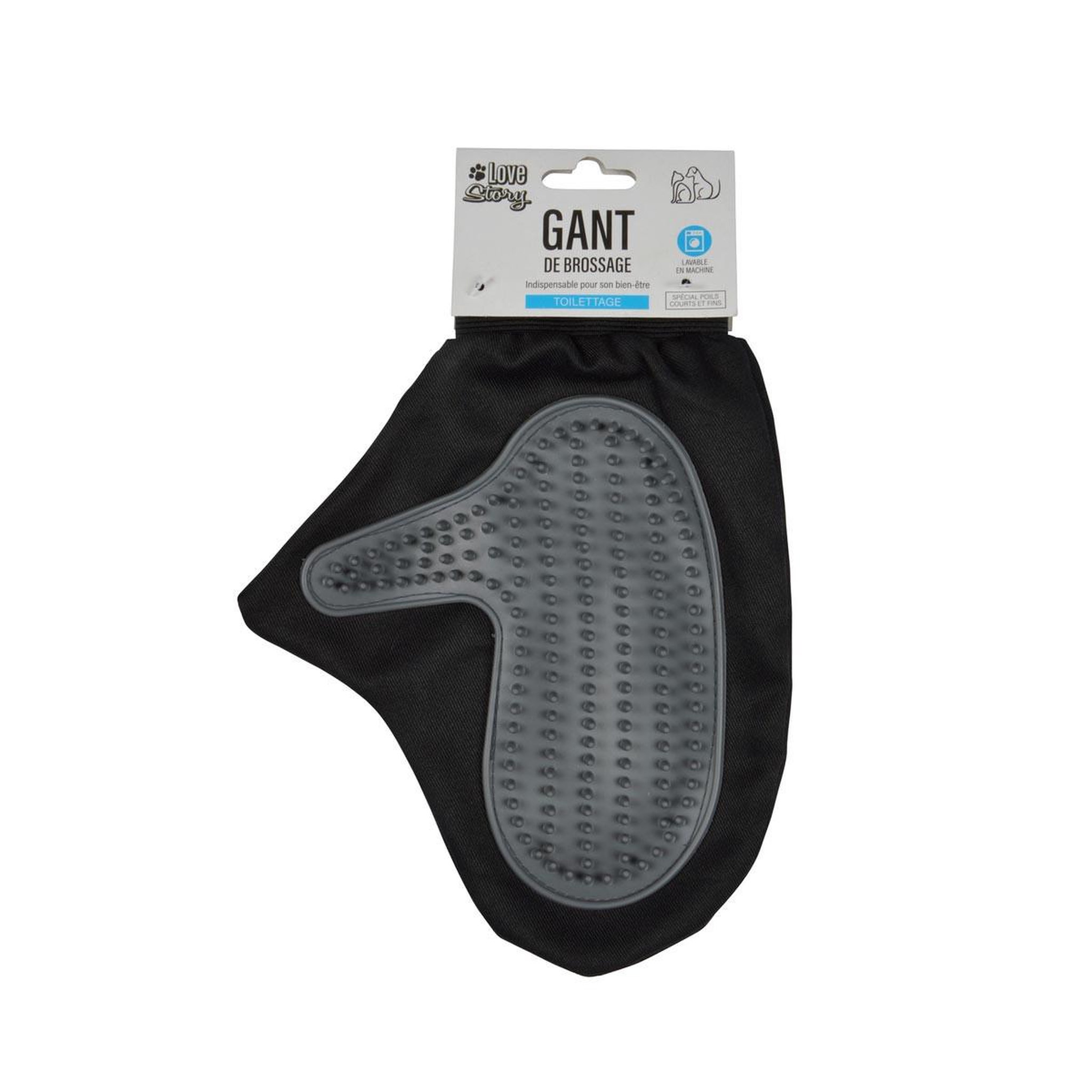 Voir la diapositive 5 : LOVE STORY Gant de brossage pour chien & chat  1 face  24cm noir