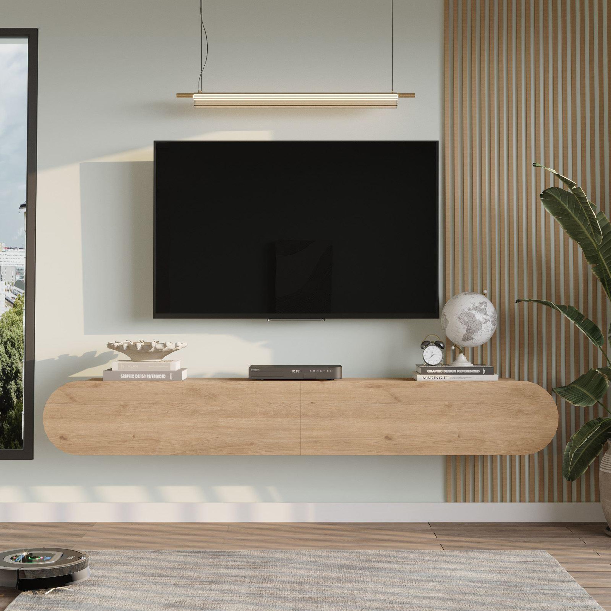 Voir la diapositive 2 : Habitat et Jardin Meuble tv en bois  lum1  - 180 x 31 x 29 cm - beige