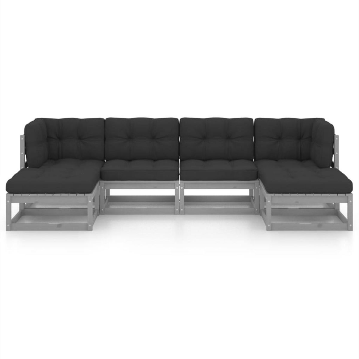 VIDAXL Salon de jardin 6 pcs avec coussins Gris Bois de pin massif