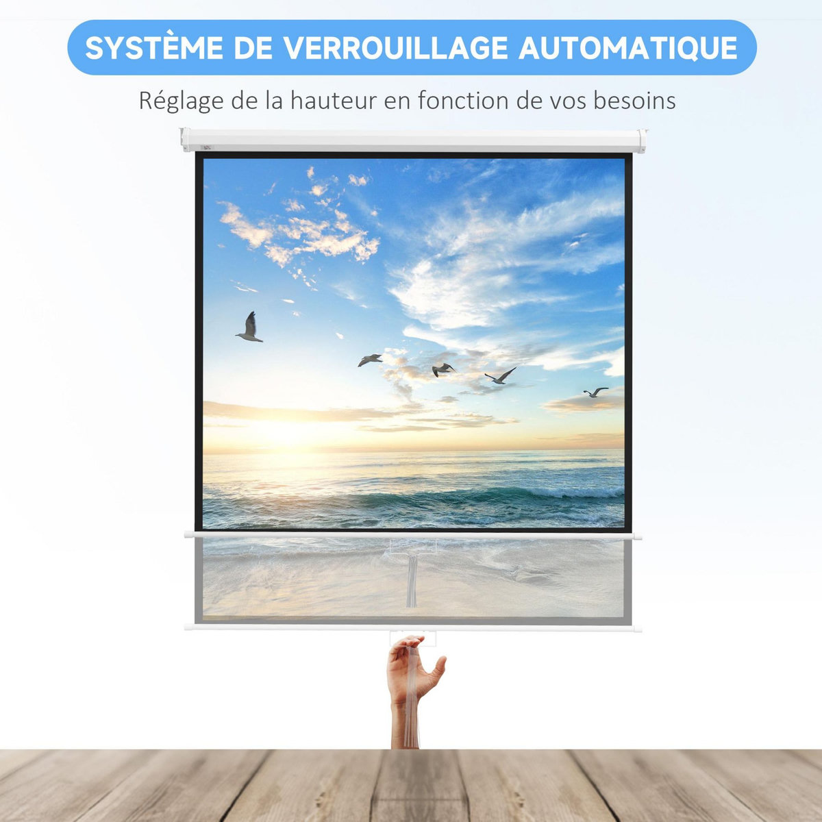 HOMCOM Écran de projection home-cinéma TV format 1:1 85 pouces 4K HD métal PVC blanc