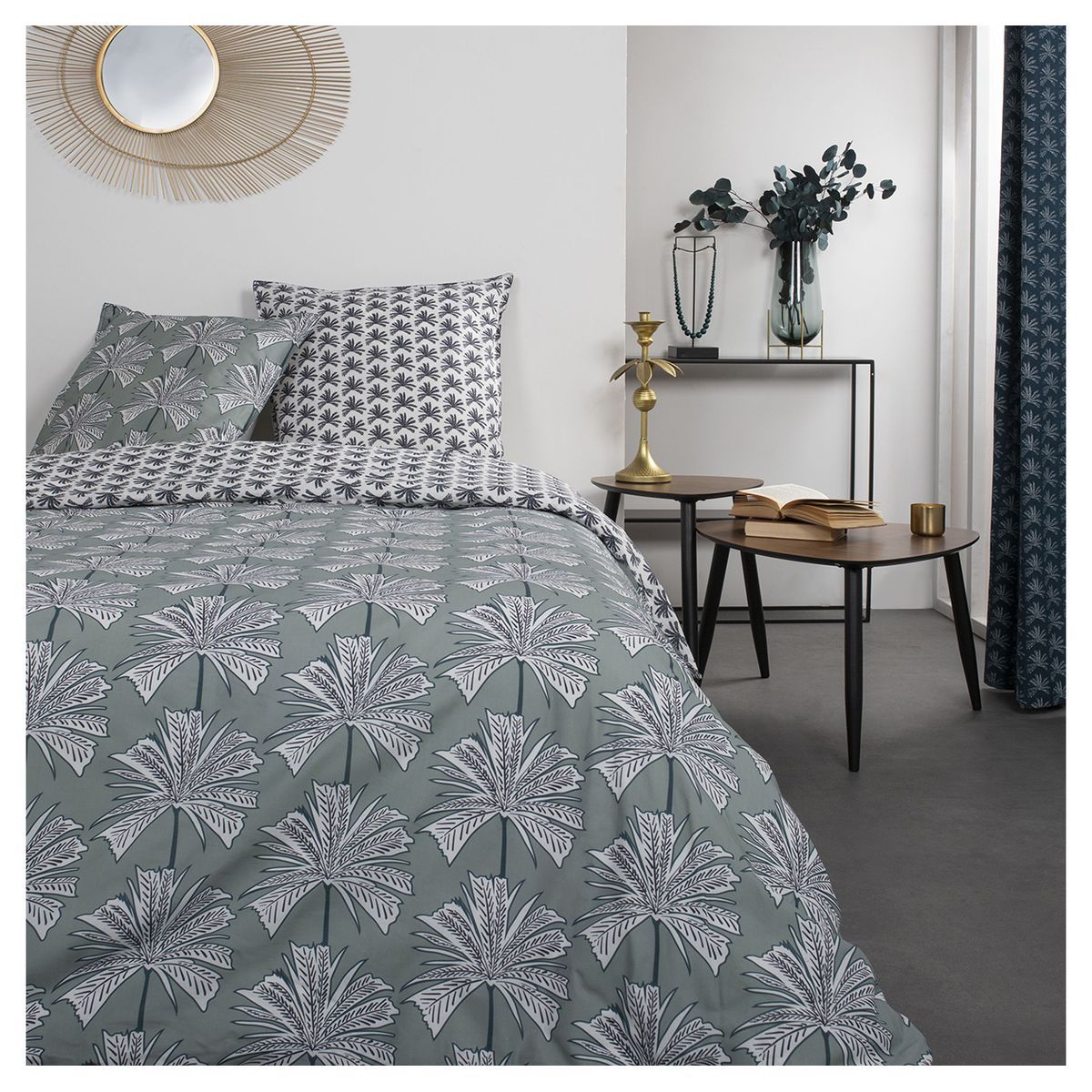 TODAY Parure housse de couette en coton 57 fils motif tropical PALMERAIE