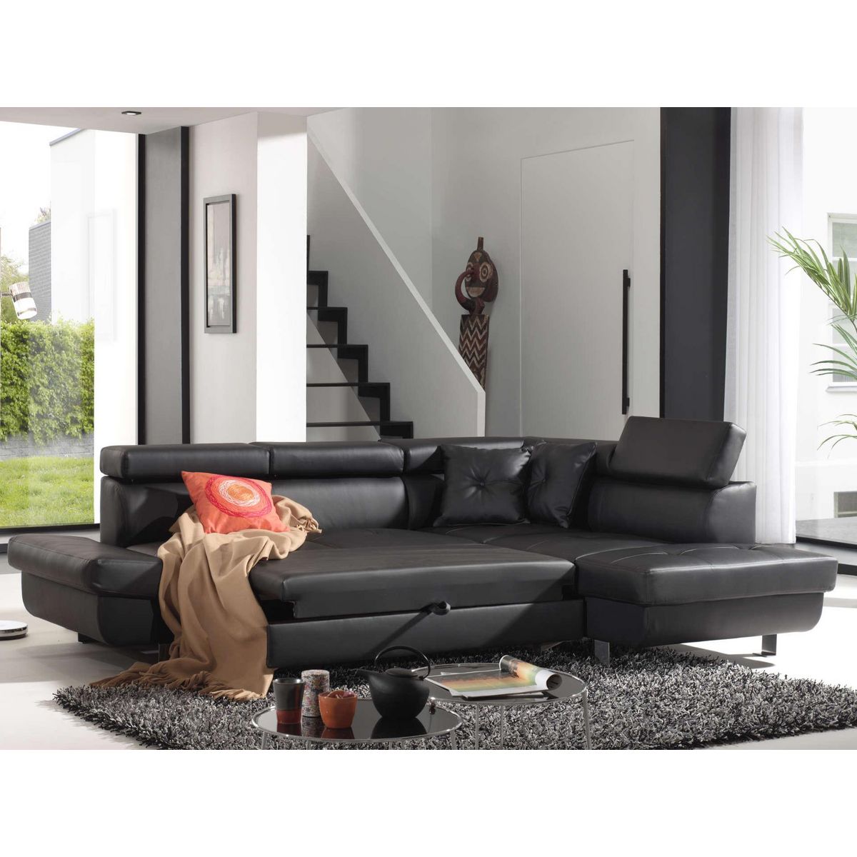 BEST MOBILIER Lisbona - canapé d'angle convertible - en pu - avec têtières réglables - droit