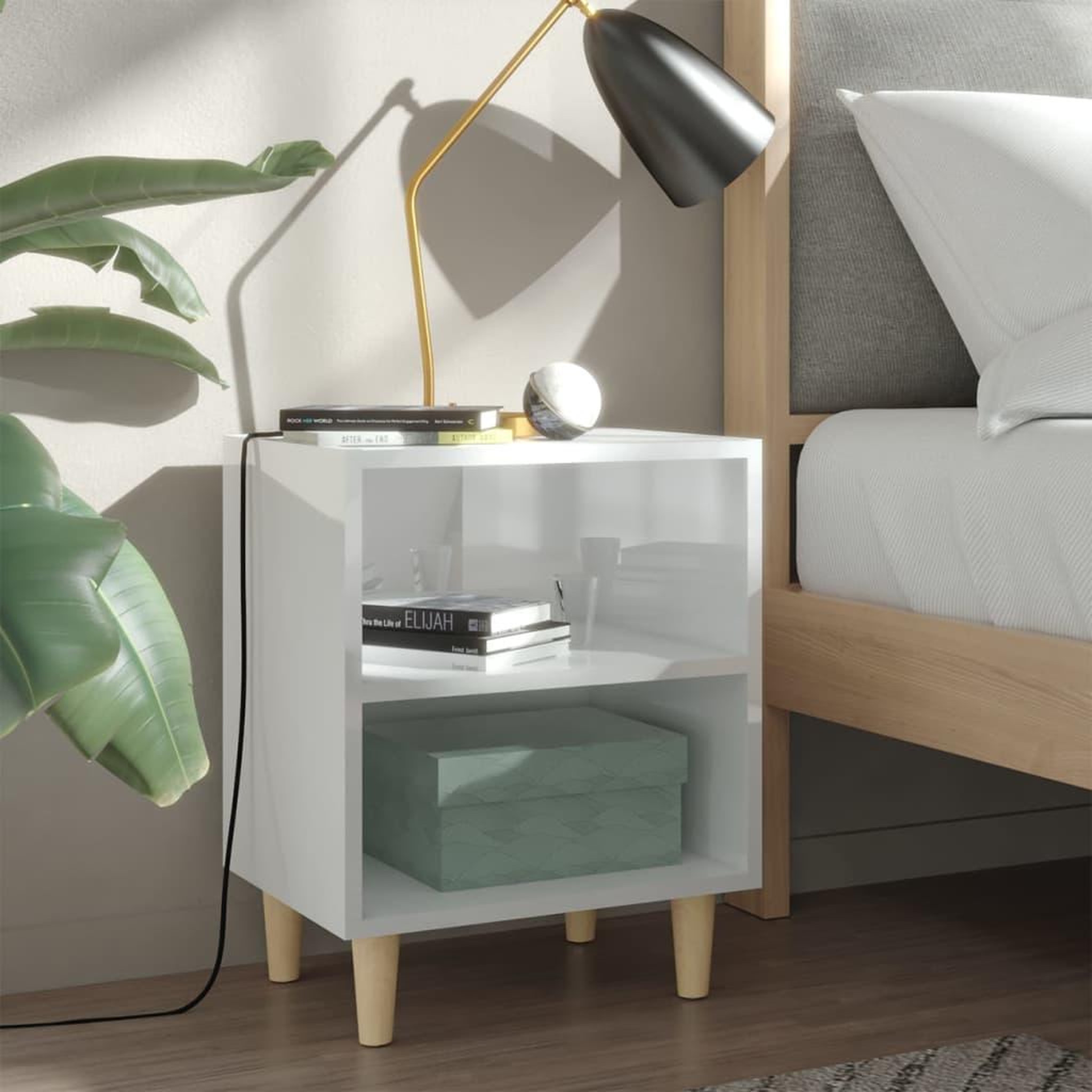 Voir la diapositive 1 : VIDAXL Tables de chevet pieds en bois 2 pcs Blanc brillant 40x30x50 cm