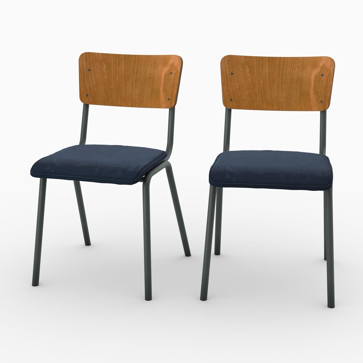 Rendez vous déco Lot de 2 chaises en bois foncé et velours vert - Nico