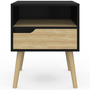 Voir la diapositive 3 : ID MARKET Lot de 2 tables de chevet HELSINKI scandinaves 1 tiroir avec niche noir et effet hêtre