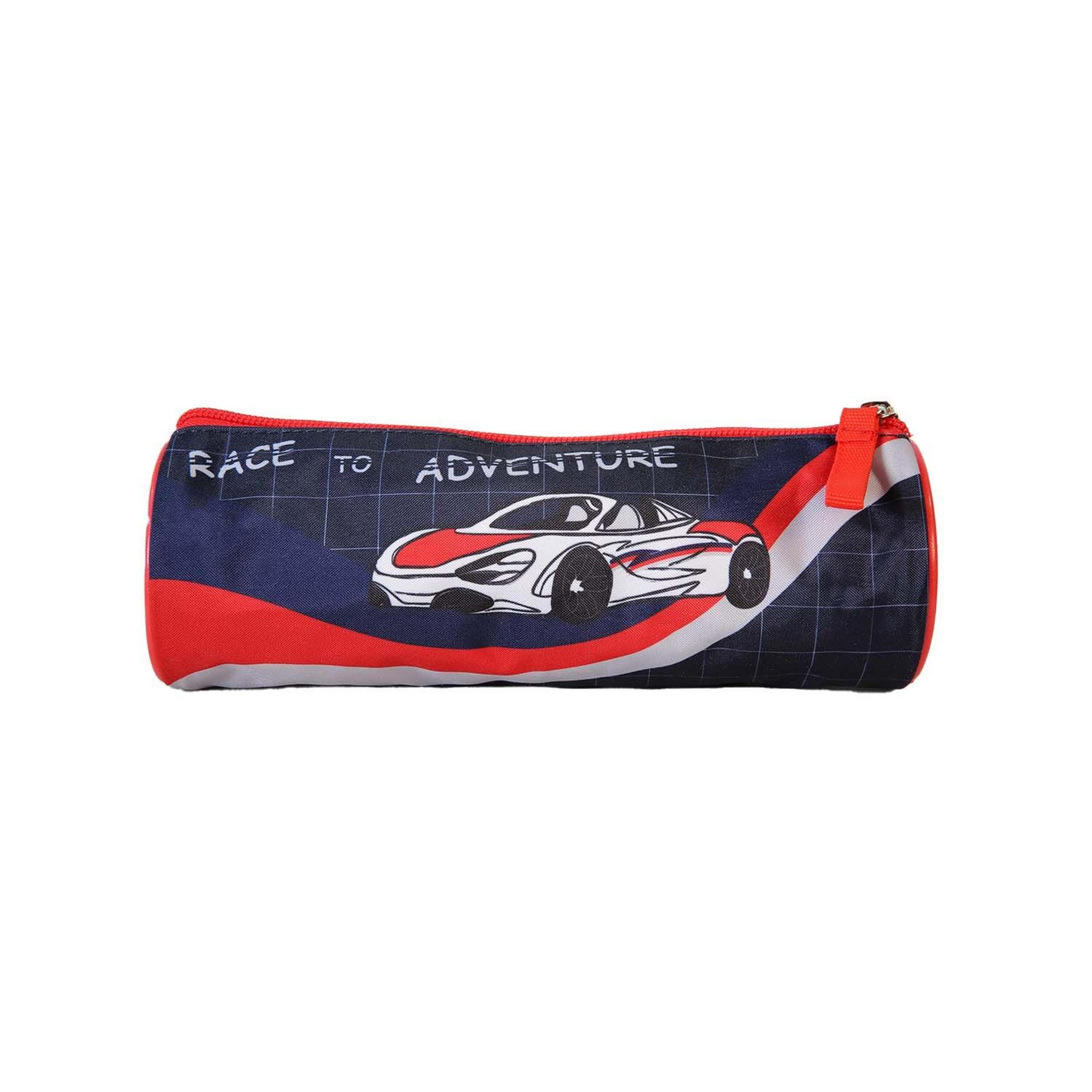 Voir la diapositive 4 : Bagtrotter Phileas - Trousse scolaire ronde Voiture - Bleu/Rouge - Garçon - 1 compartiment zippé