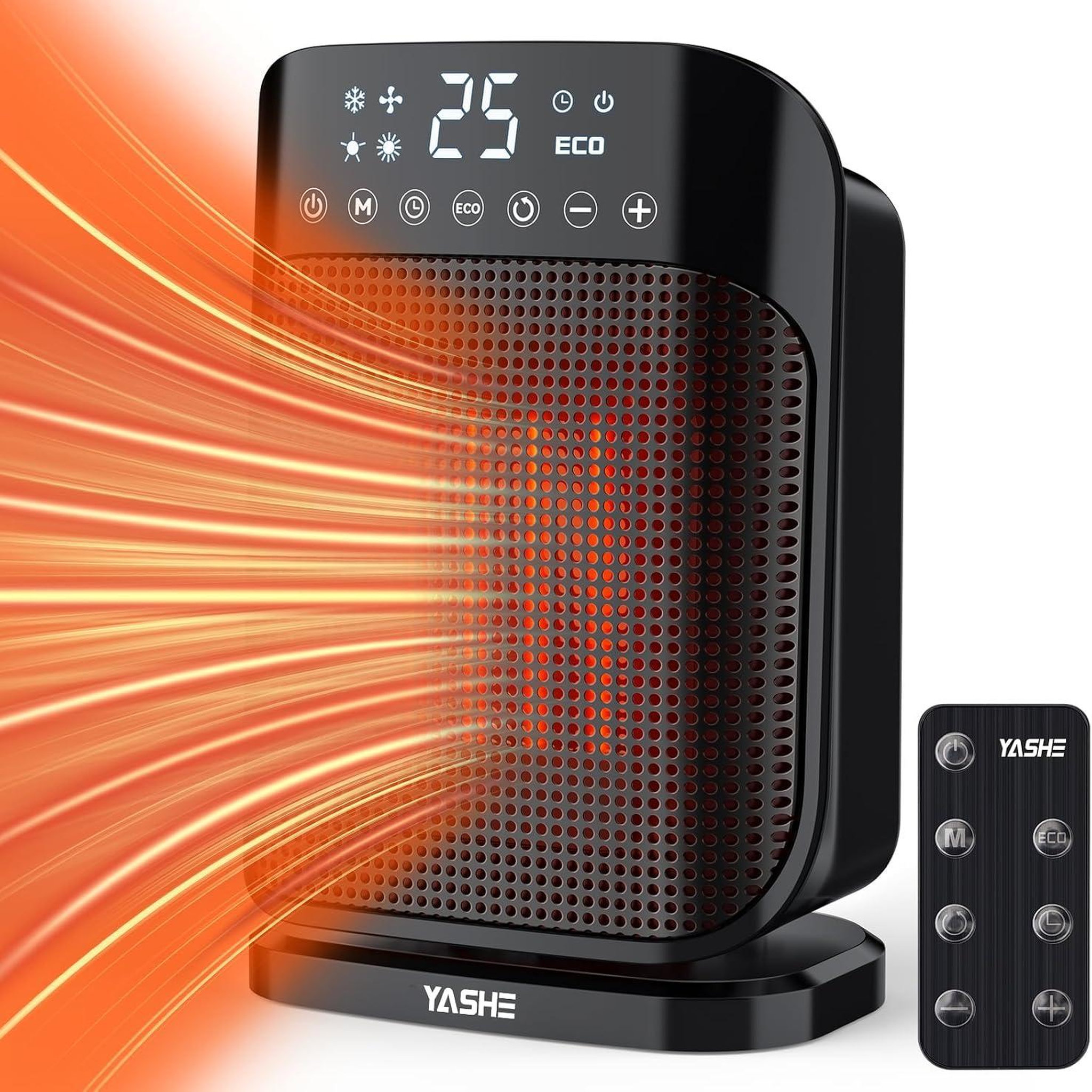 YASHE Chauffage soufflant, 1800 W, ECO, oscillation 75°, noir