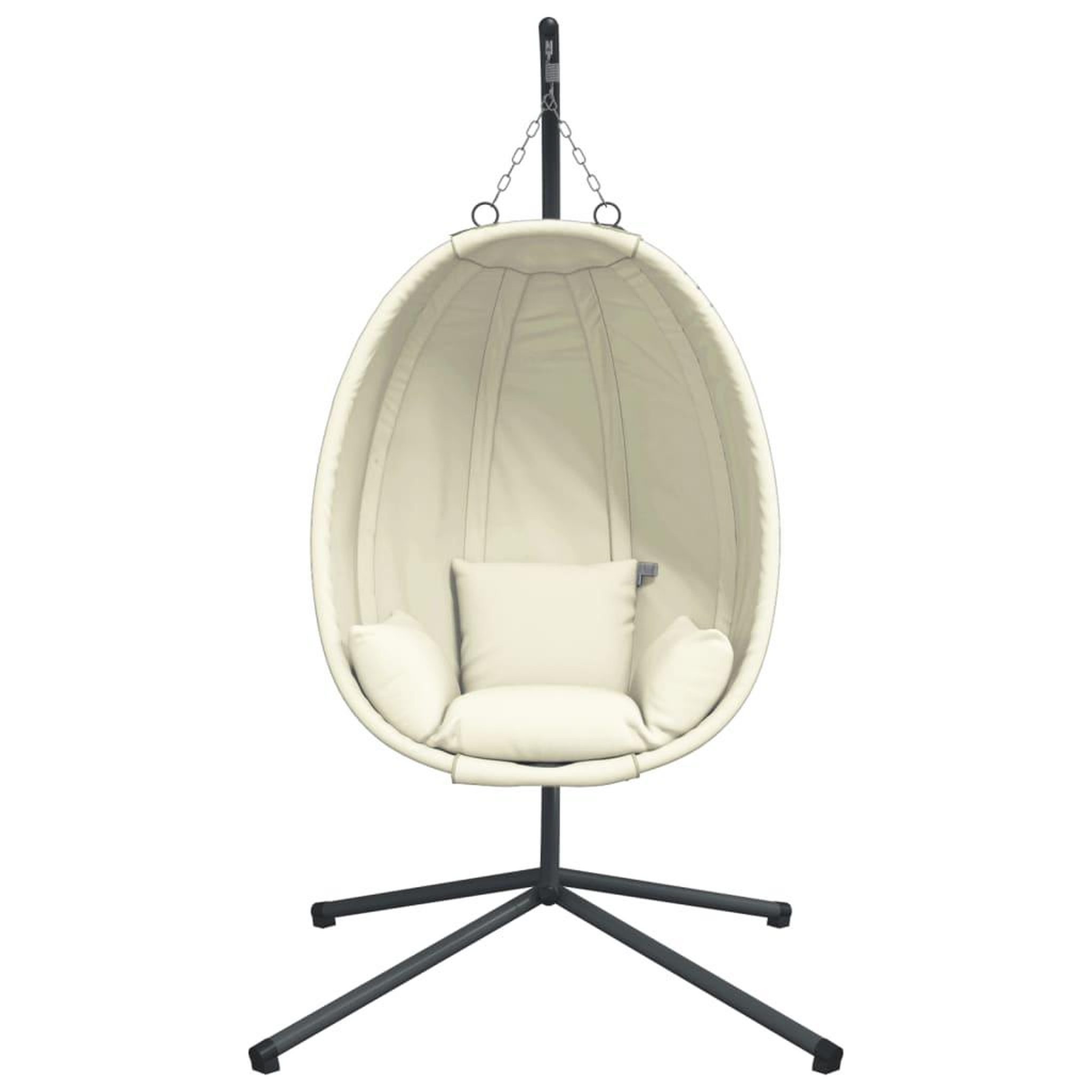 Voir la diapositive 4 : VIDAXL Chaise suspendue en forme d'œuf et support beige tissu et acier