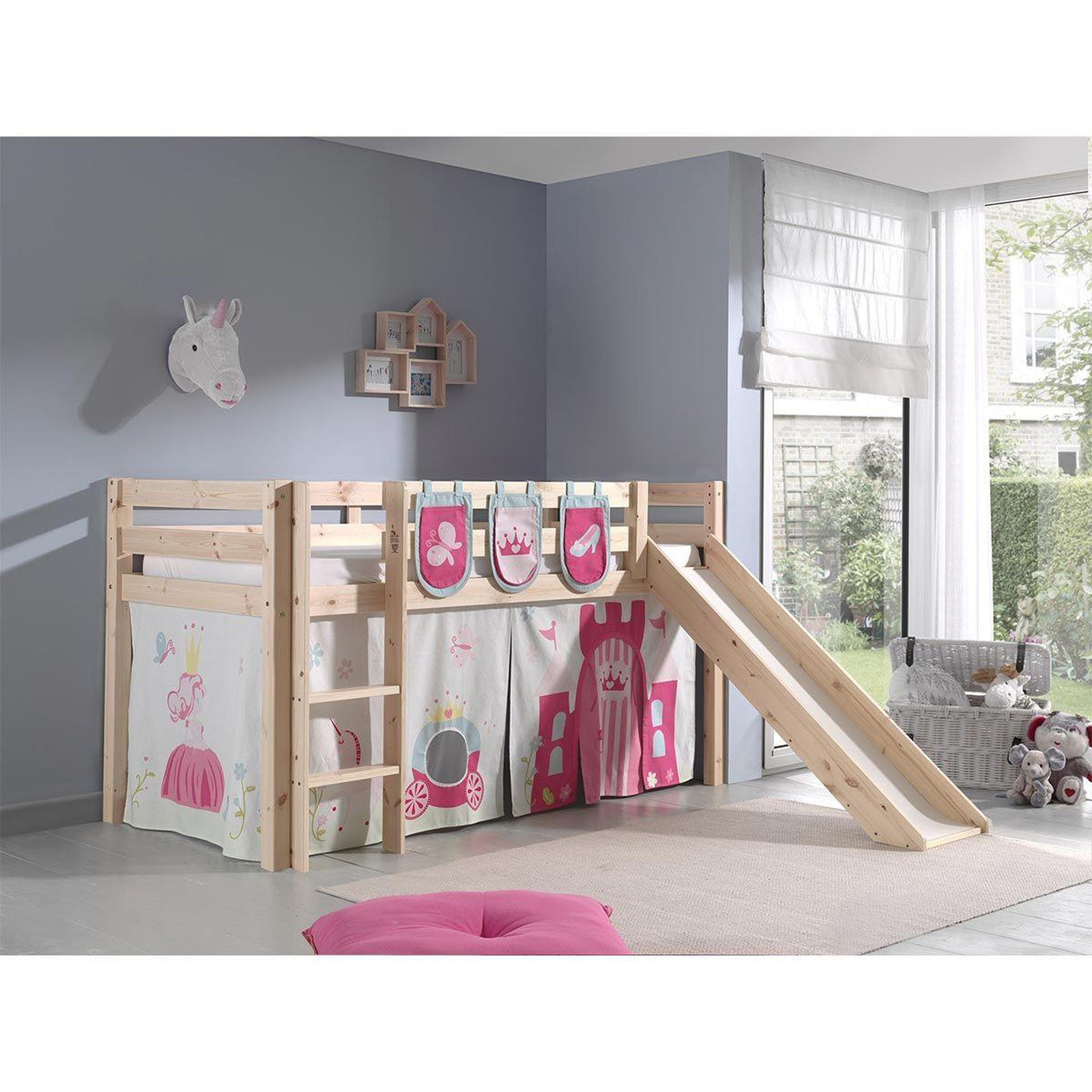 Voir la diapositive 5 : Paris Prix Pack - lit enfant toboggan, tente & 3 pochettes  pino princesse  naturel