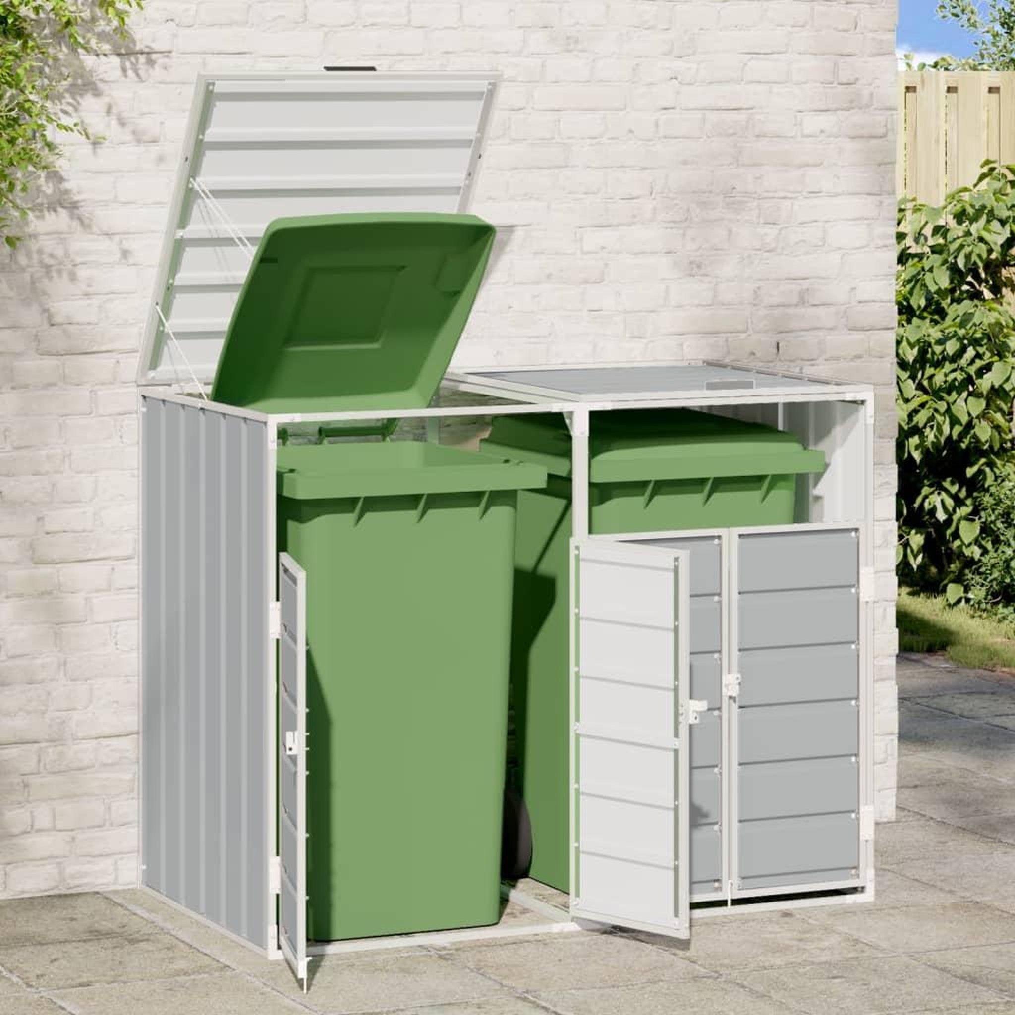 Voir la diapositive 3 : VIDAXL Rangement a roulettes pour poubelles pour deux bacs gris acier