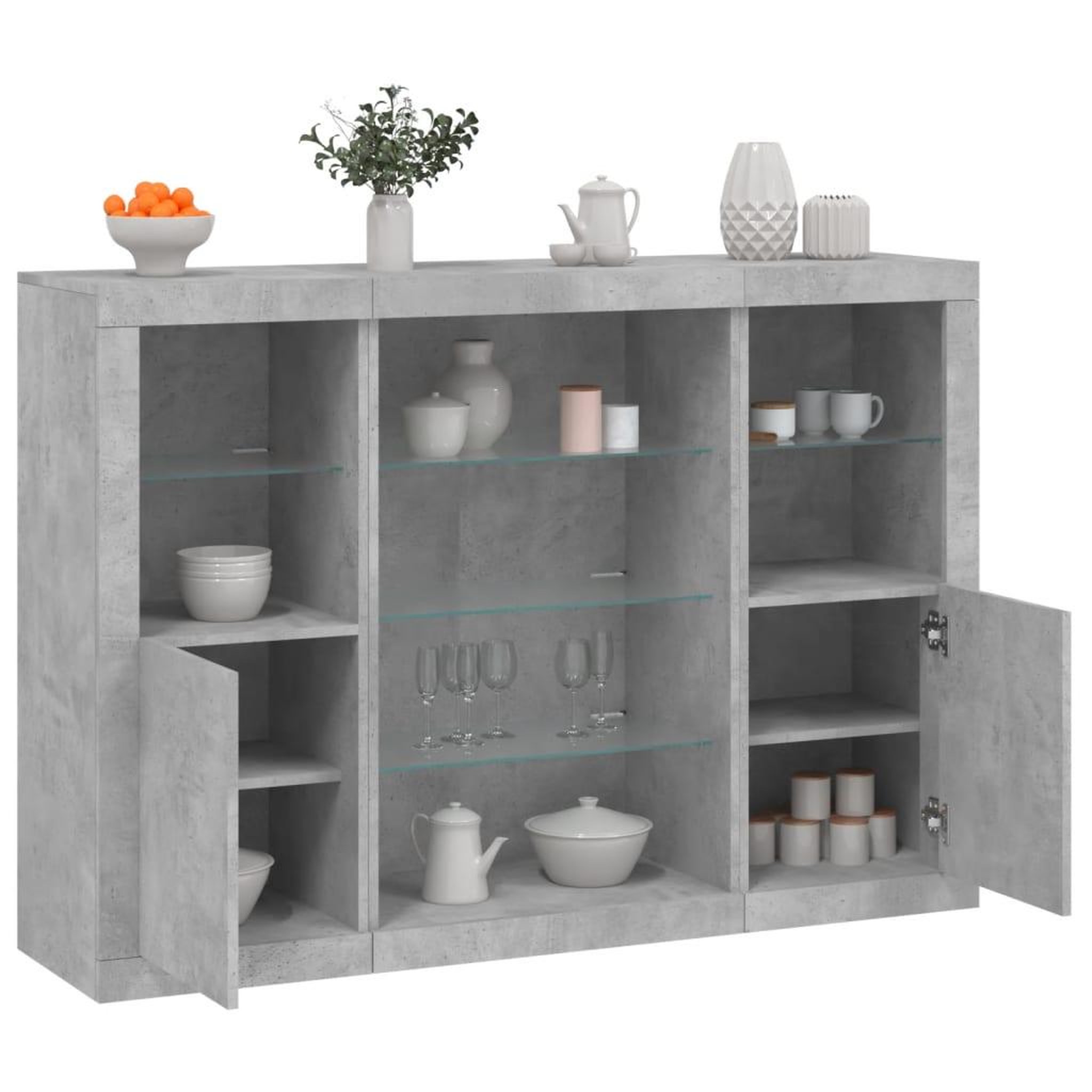 VIDAXL Buffets avec lumieres LED 3 pcs gris beton bois d'ingenierie