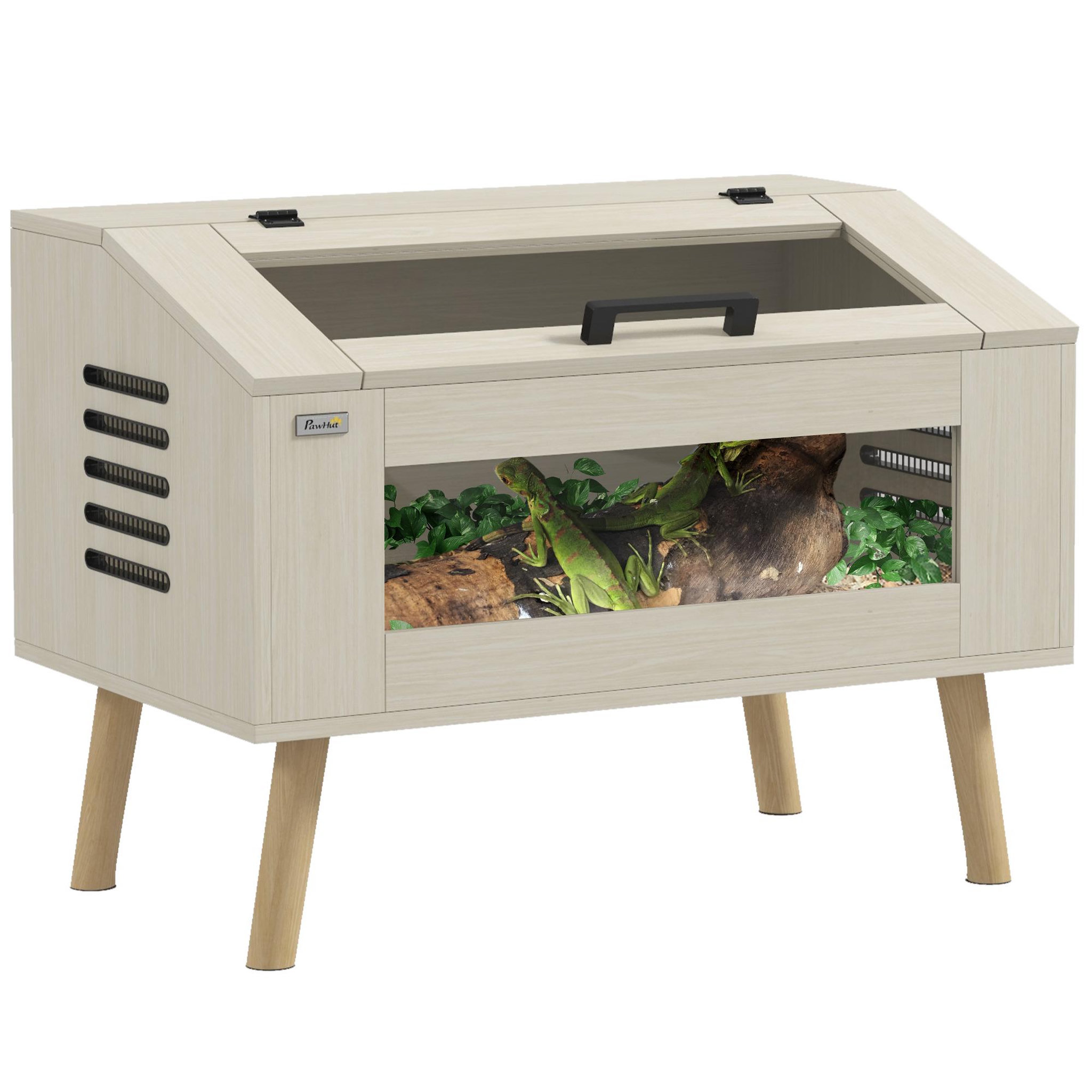 PAWHUT Terrarium design scandinave - aérations latérales - 111L - fenêtres verre trempé - effet bois clair