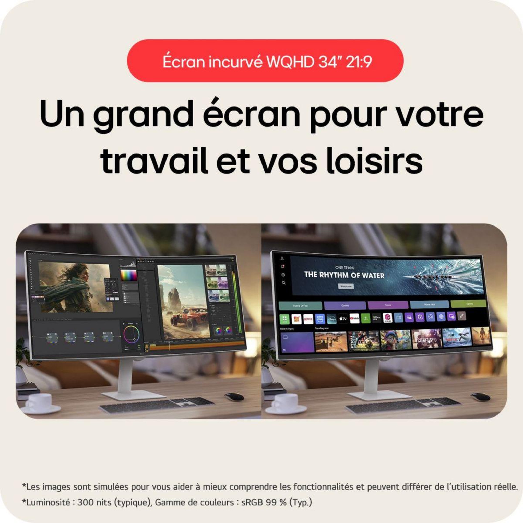 Voir la diapositive 3 : LG Ecran pc ultragear 34u601sa 34'' uwqhd 100hz va 5 ms hdr webos