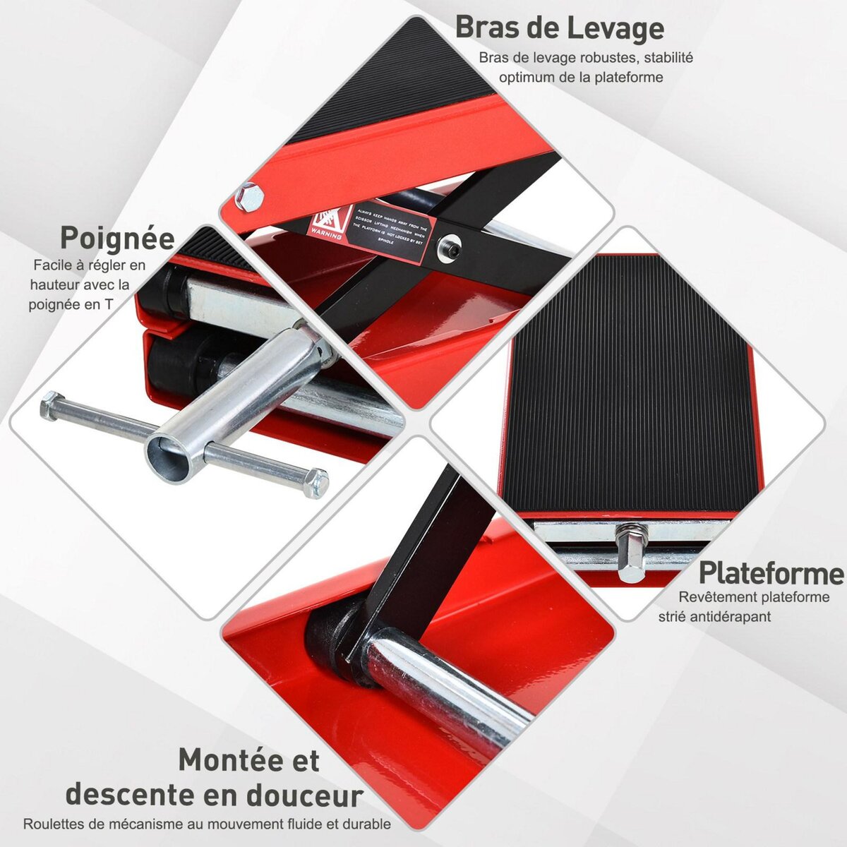 HOMCOM Lève moto béquille d'atelier stand moto tout-terrain moto cross supermotard hauteur réglable acier rouge et noir