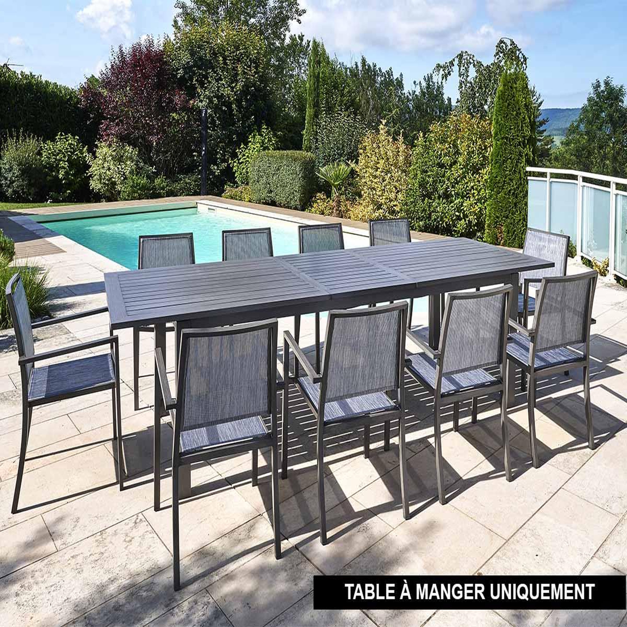 Jardiline Table de jardin rectangulaire extensible en aluminium Santorin teck gris 8/10 places - Jardiline