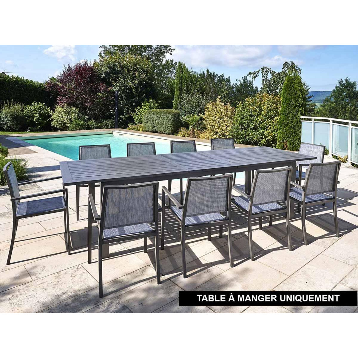 Jardiline Table rectangulaire extensible en aluminium aspect teck gris SANTORIN - 10 places - Jardiline