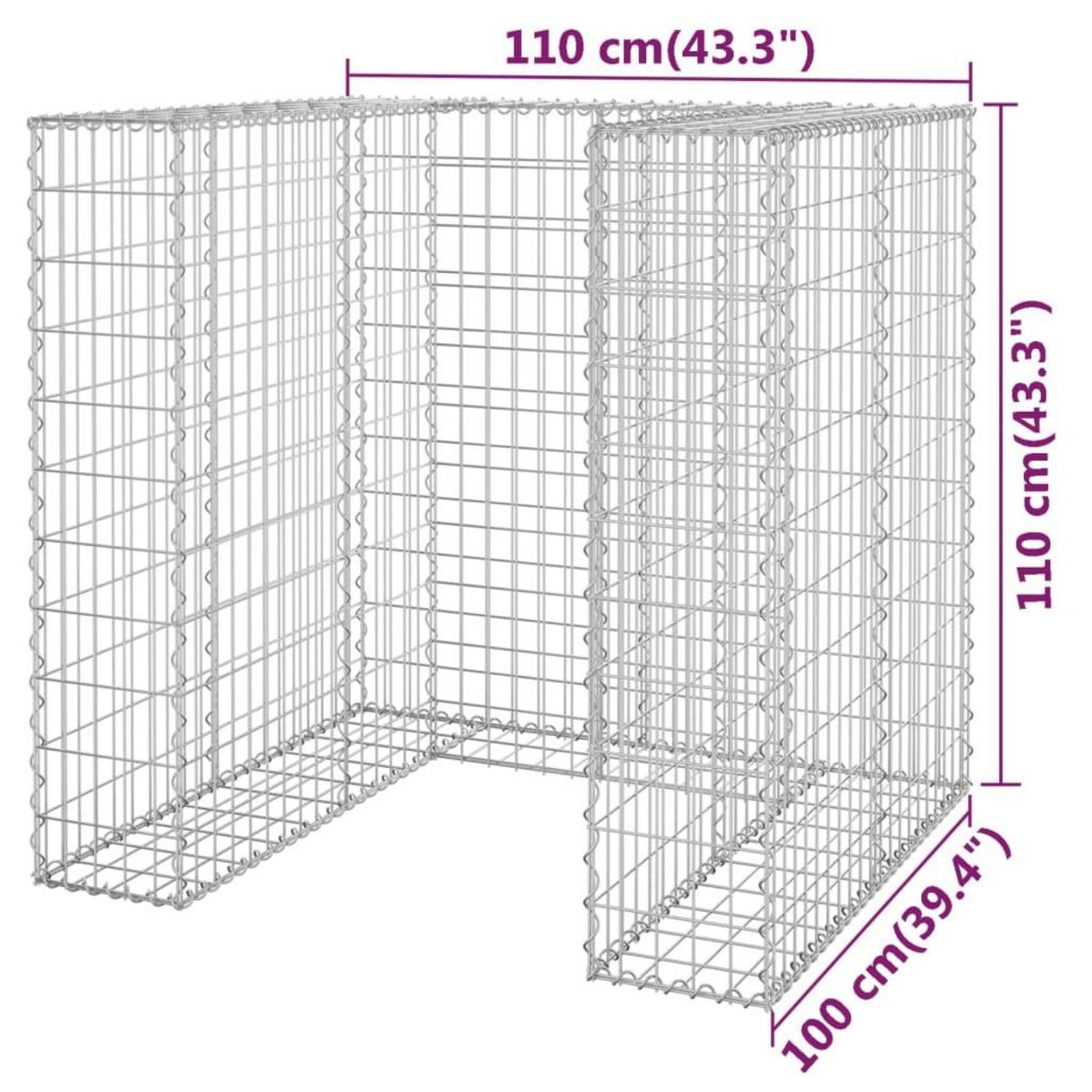 VIDAXL Mur en gabion pour poubelle Acier galvanise 110x100x110 cm
