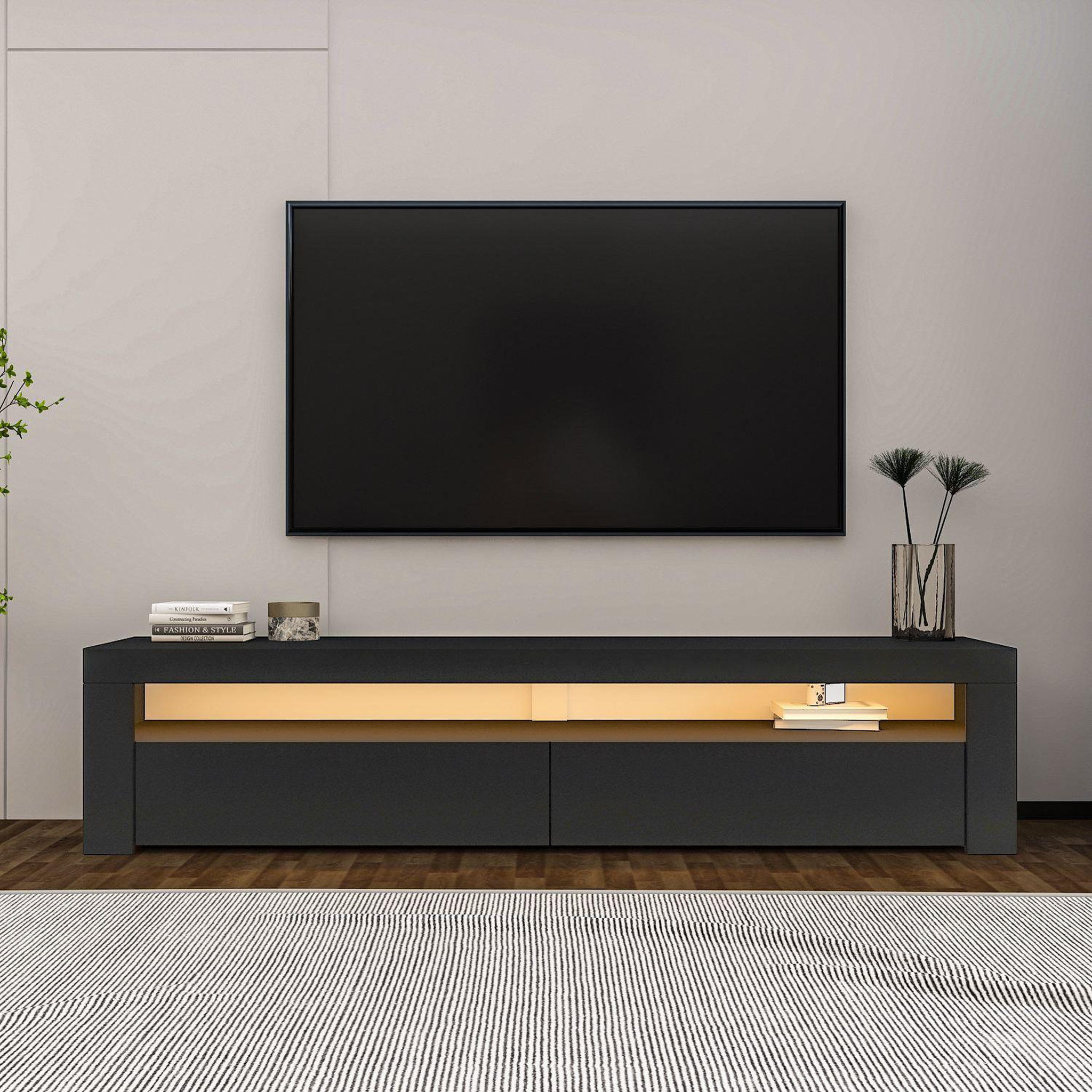 Voir la diapositive 2 : Habitat et Jardin Meuble tv en bois  bati  - 150 x 36 x 46 cm - gris anthracite
