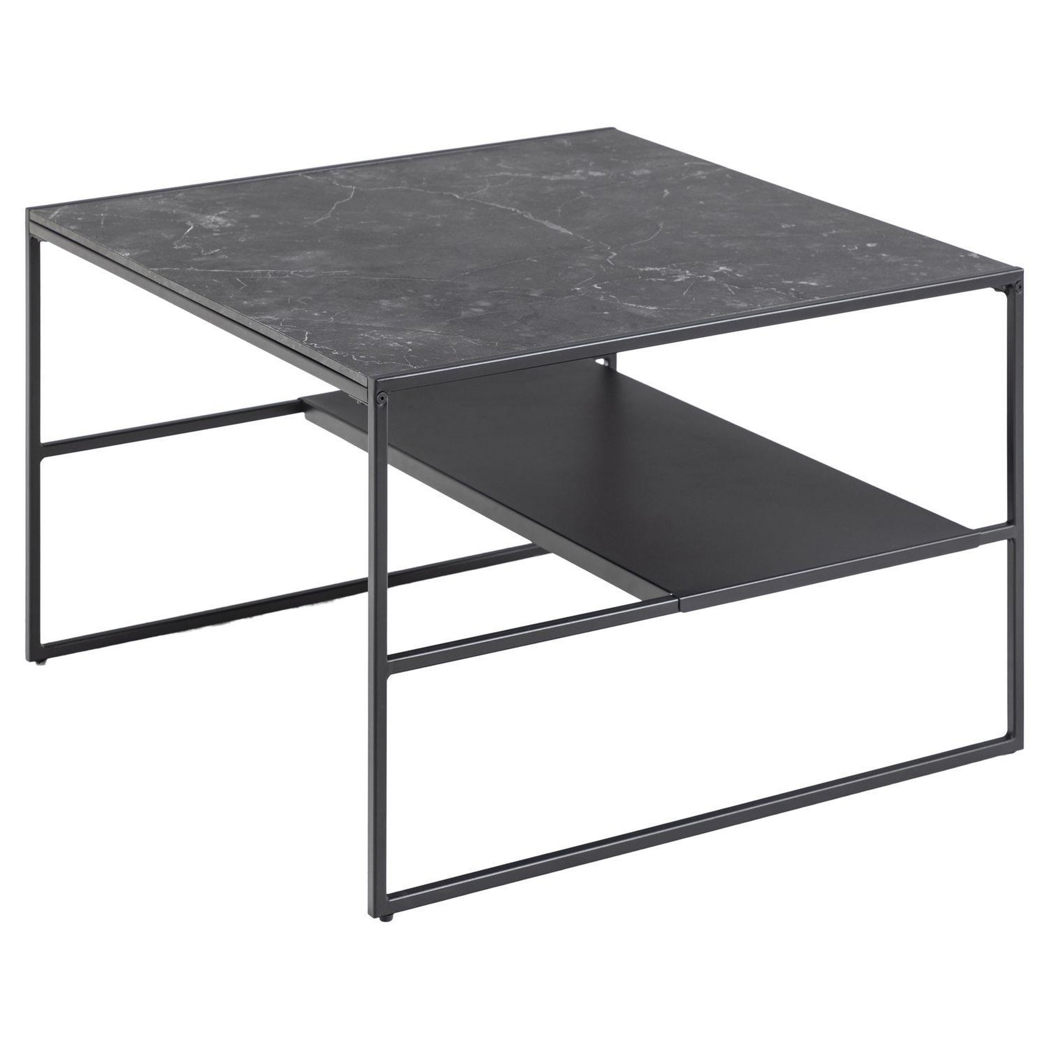 TOILINUX Table basse 2 niveaux en mélamine et métal - l.70 cm x h.45 cm - noir