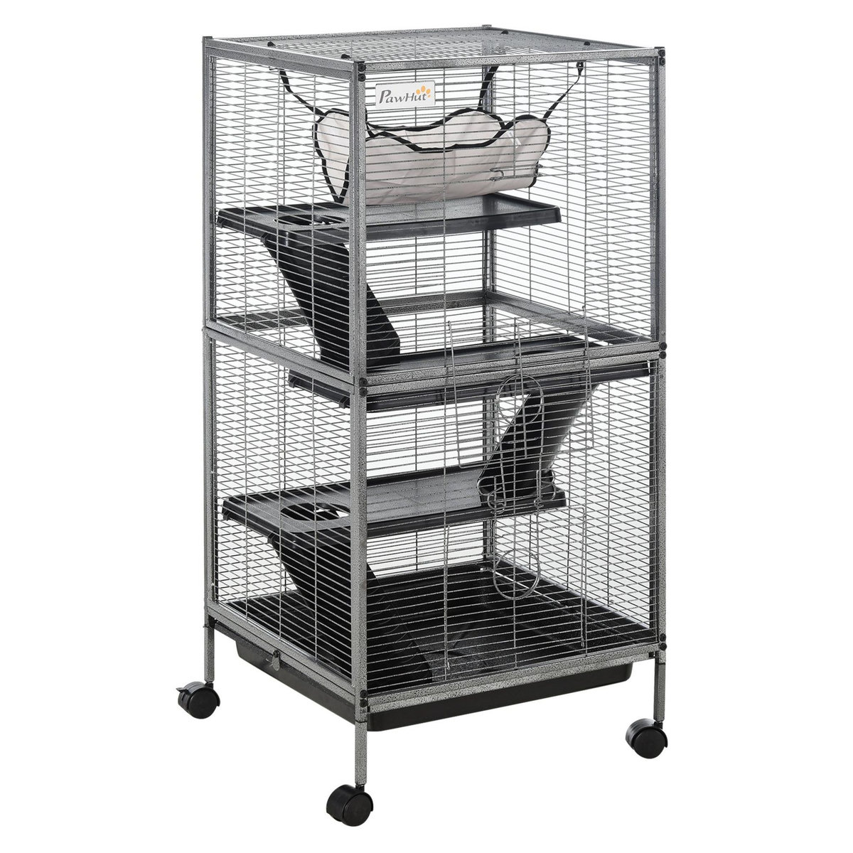 PAWHUT Cage pour petits animaux portable avec 2 portes hamac métal PP 52 x 52 x 113,5 cm