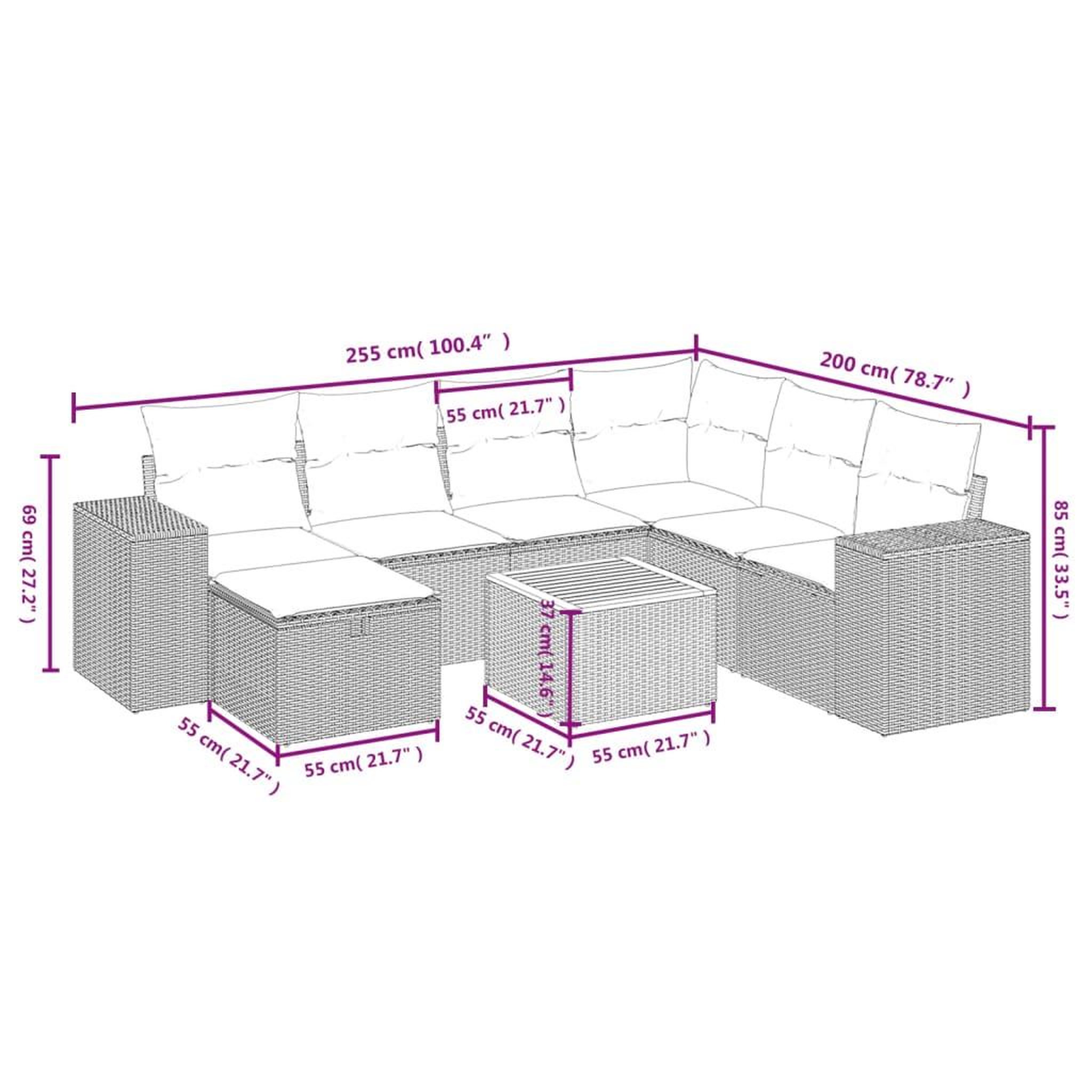 Voir la diapositive 4 : VIDAXL Salon de jardin 8 pcs avec coussins noir resine tressee