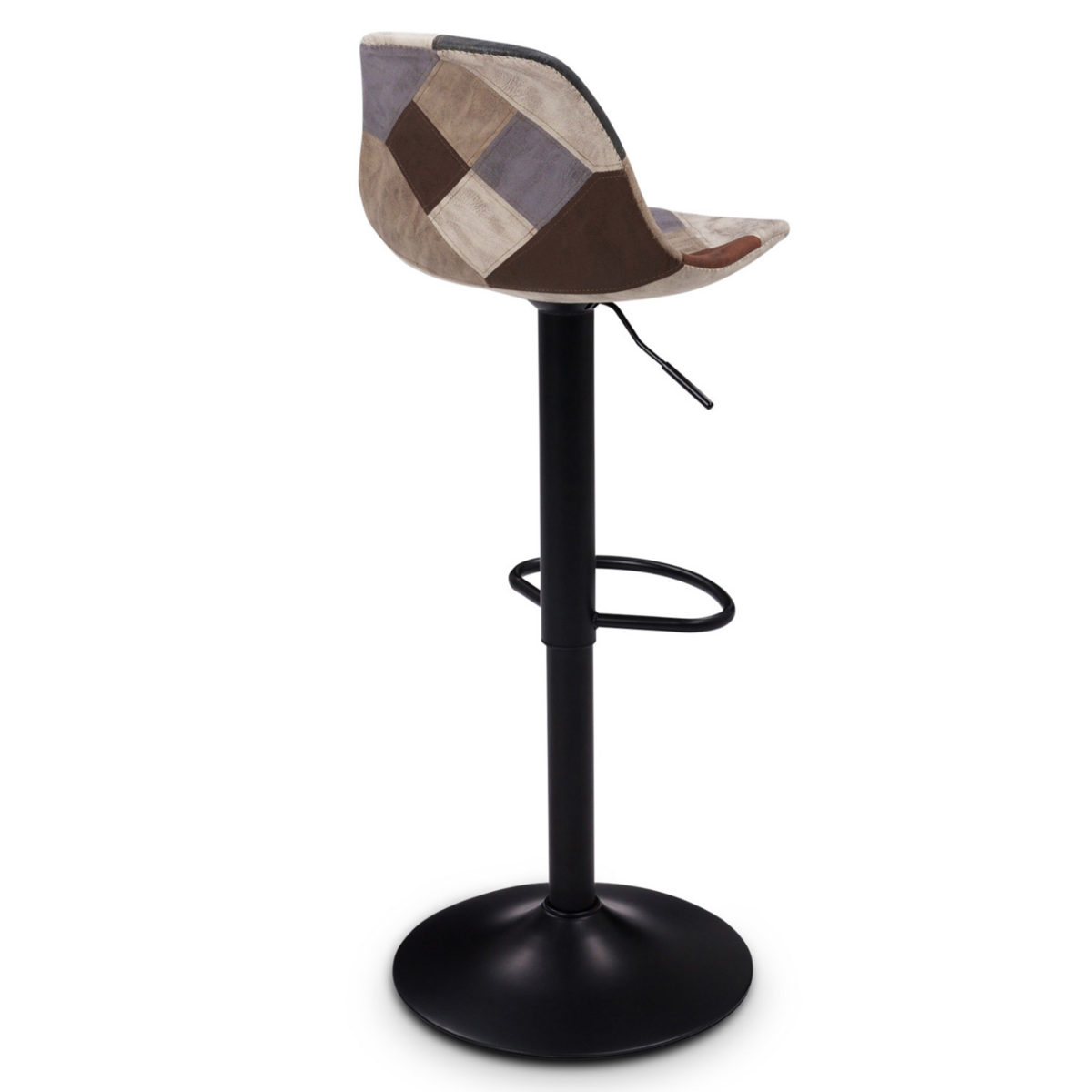 ID MARKET Lot de 2 tabourets de bar KARL design patchworks marron, gris et beiges pied noir