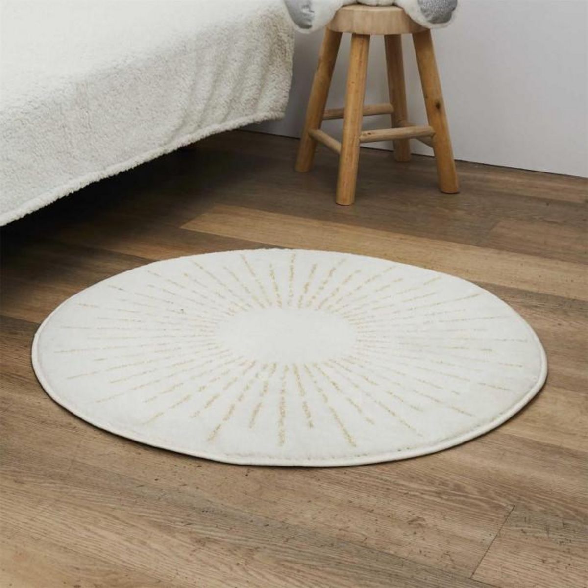 Paris Prix Tapis Rond Enfant  Soleil Métallisé  80cm Beige