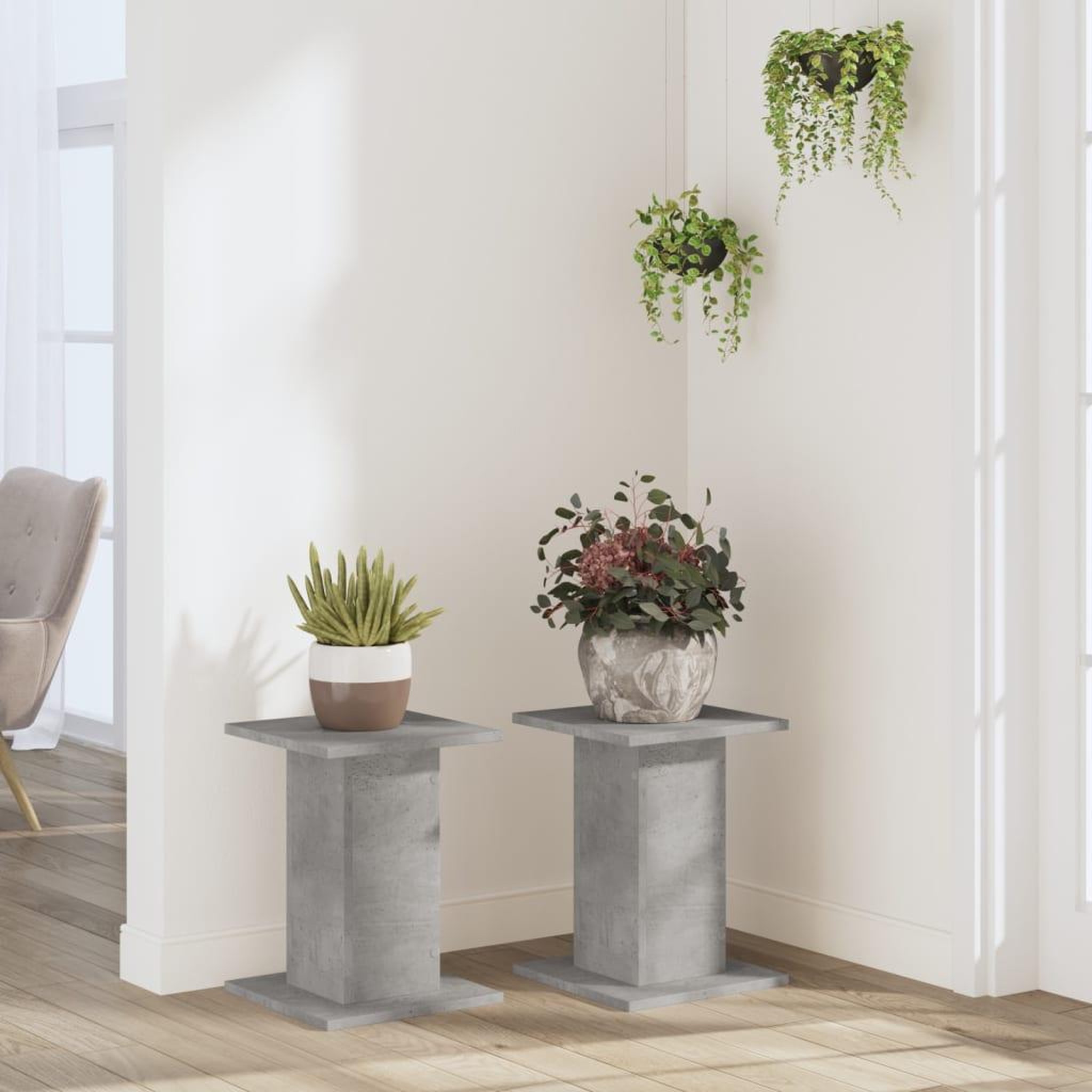 Voir la diapositive 3 : VIDAXL Supports pour plantes 2 pcs gris beton bois d'ingenierie