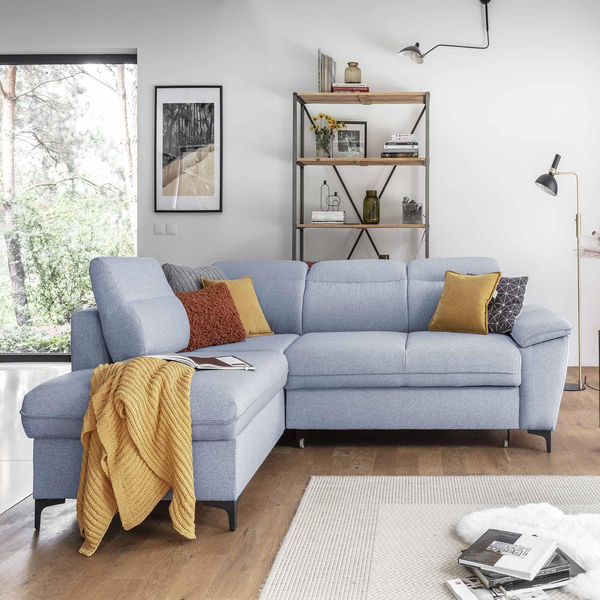 Voir la diapositive 5 : BEST MOBILIER Clever - canapé d'angle gauche - 5 places - convertible avec coffre et têtières - en tissu