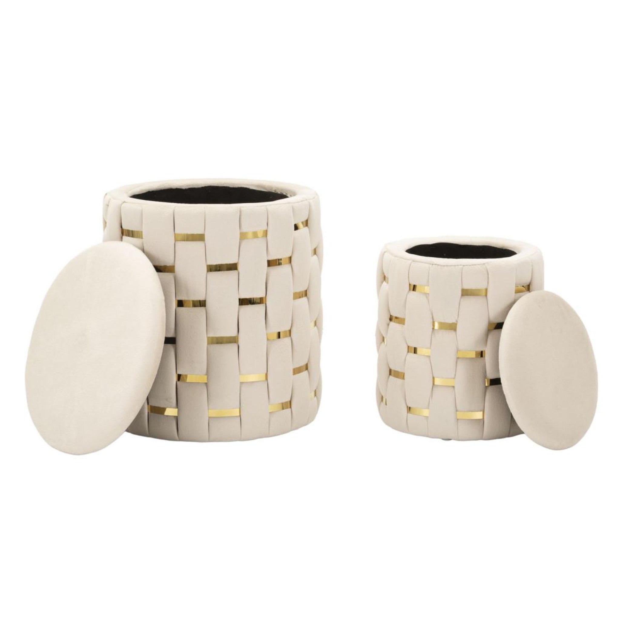 Voir la diapositive 2 : Paris Prix Lot de 2 poufs coffres  shanty  42cm crème & or