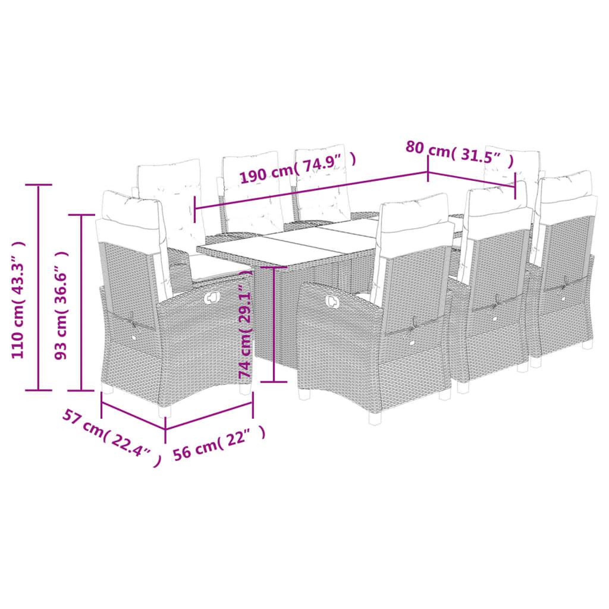Voir la diapositive 6 : VIDAXL Ensemble a manger de jardin et coussins 9 pcs beige Poly rotin