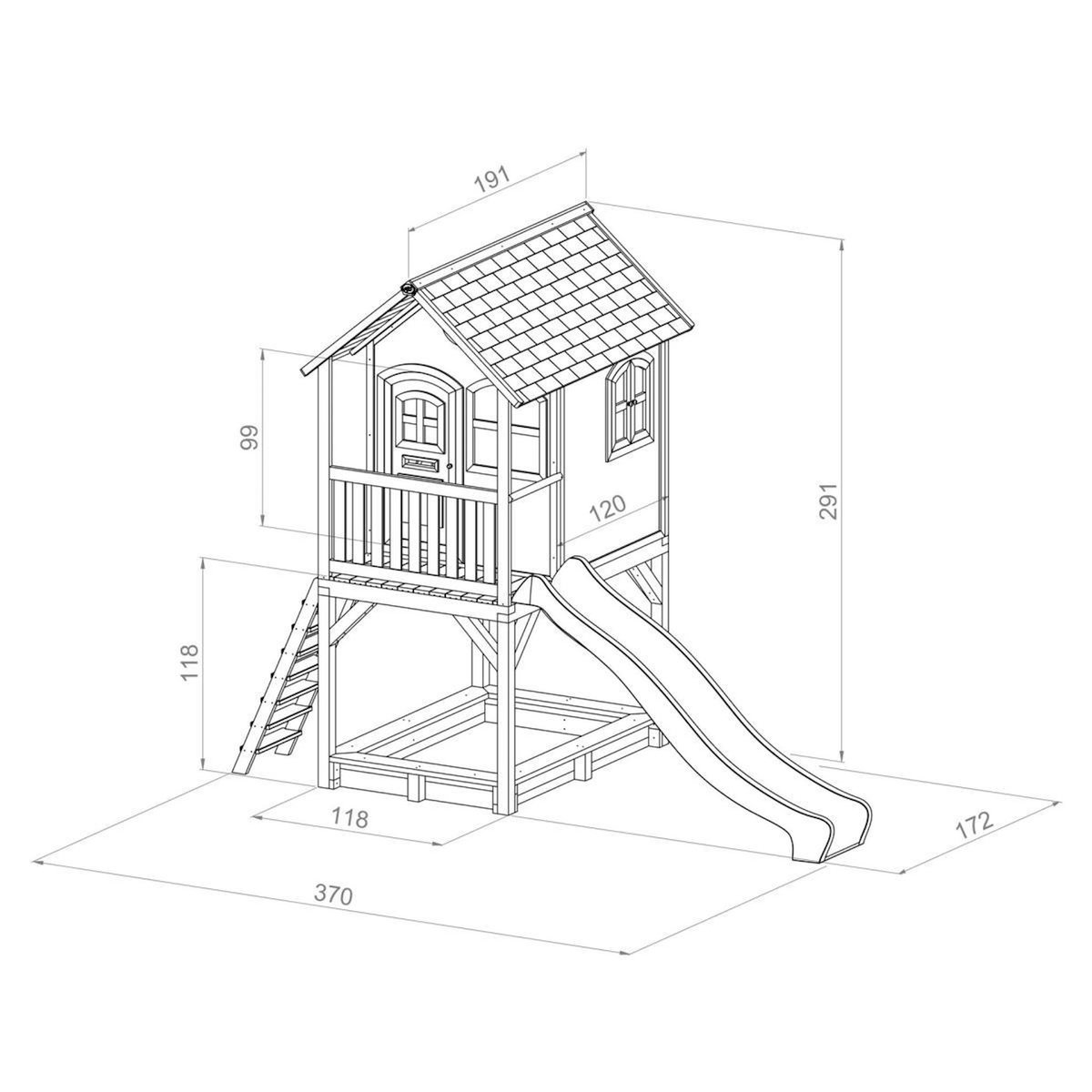 Axi House Maisonnette Sophie marron-vert toboggan rouge